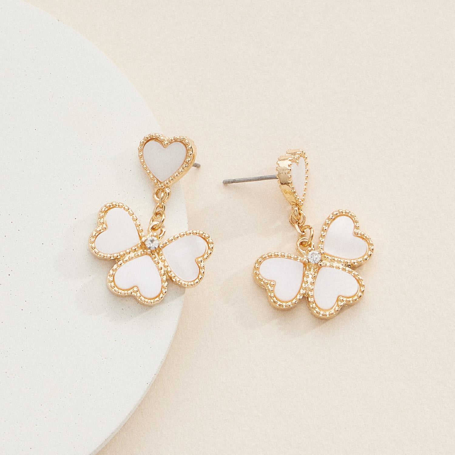 Gold and Enamel Heart-Shaped Drop Earrings
