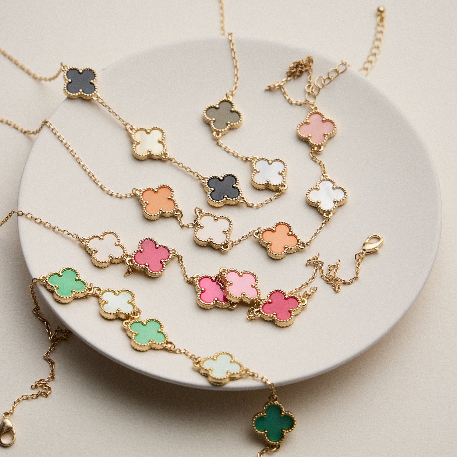 Shell Inlay Charm Necklace with Gold Chain