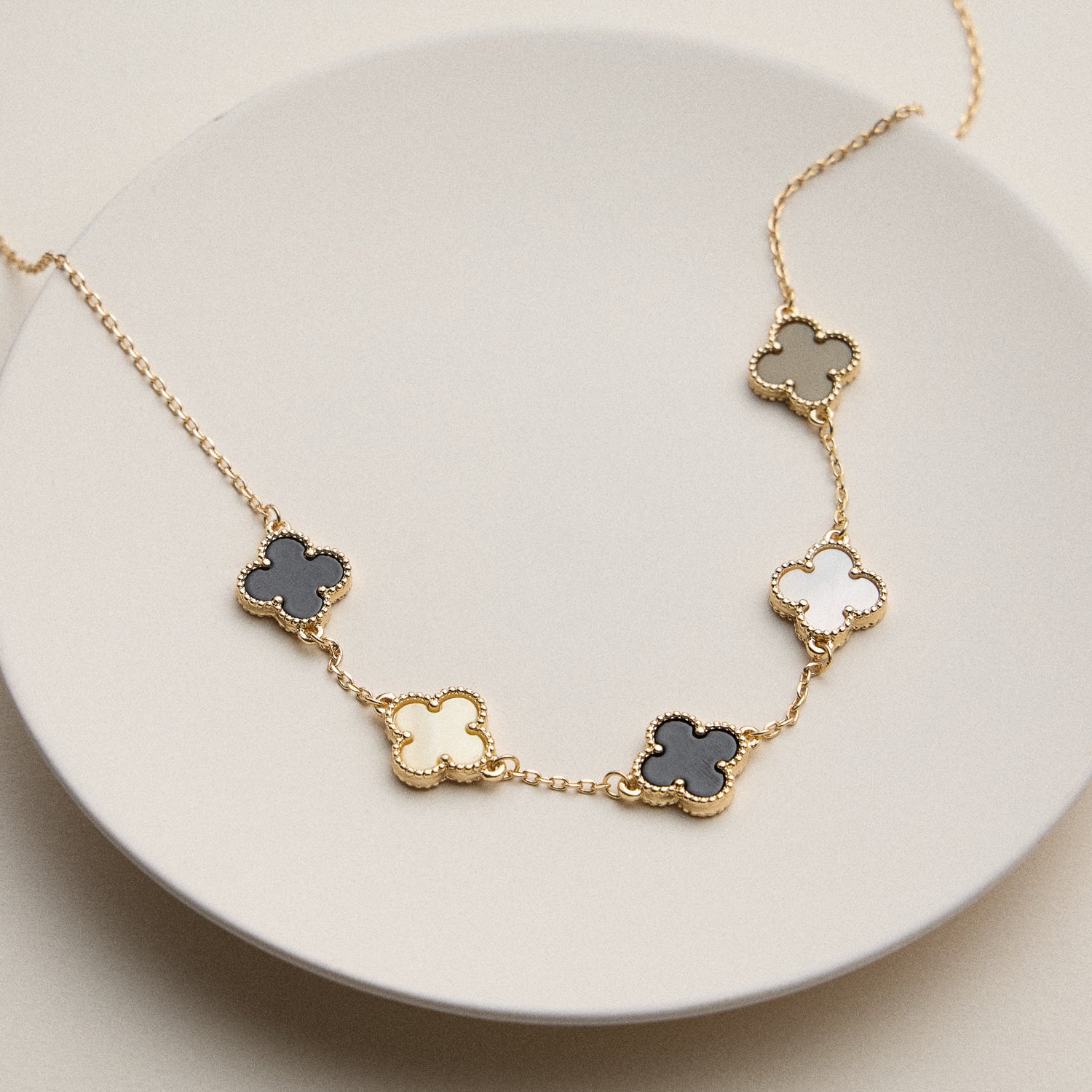 Shell Inlay Charm Necklace with Gold Chain