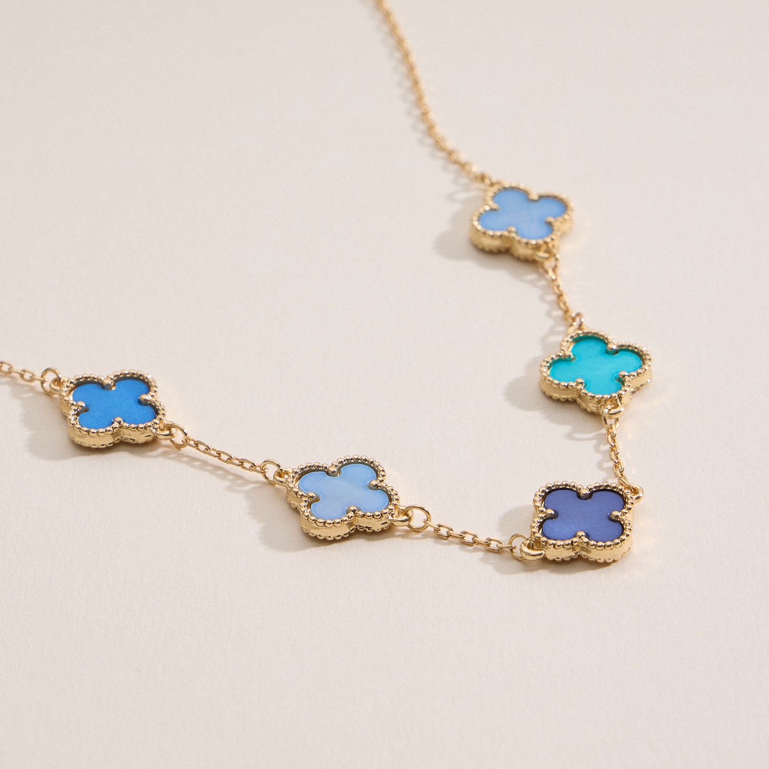 Shell Inlay Charm Necklace with Gold Chain