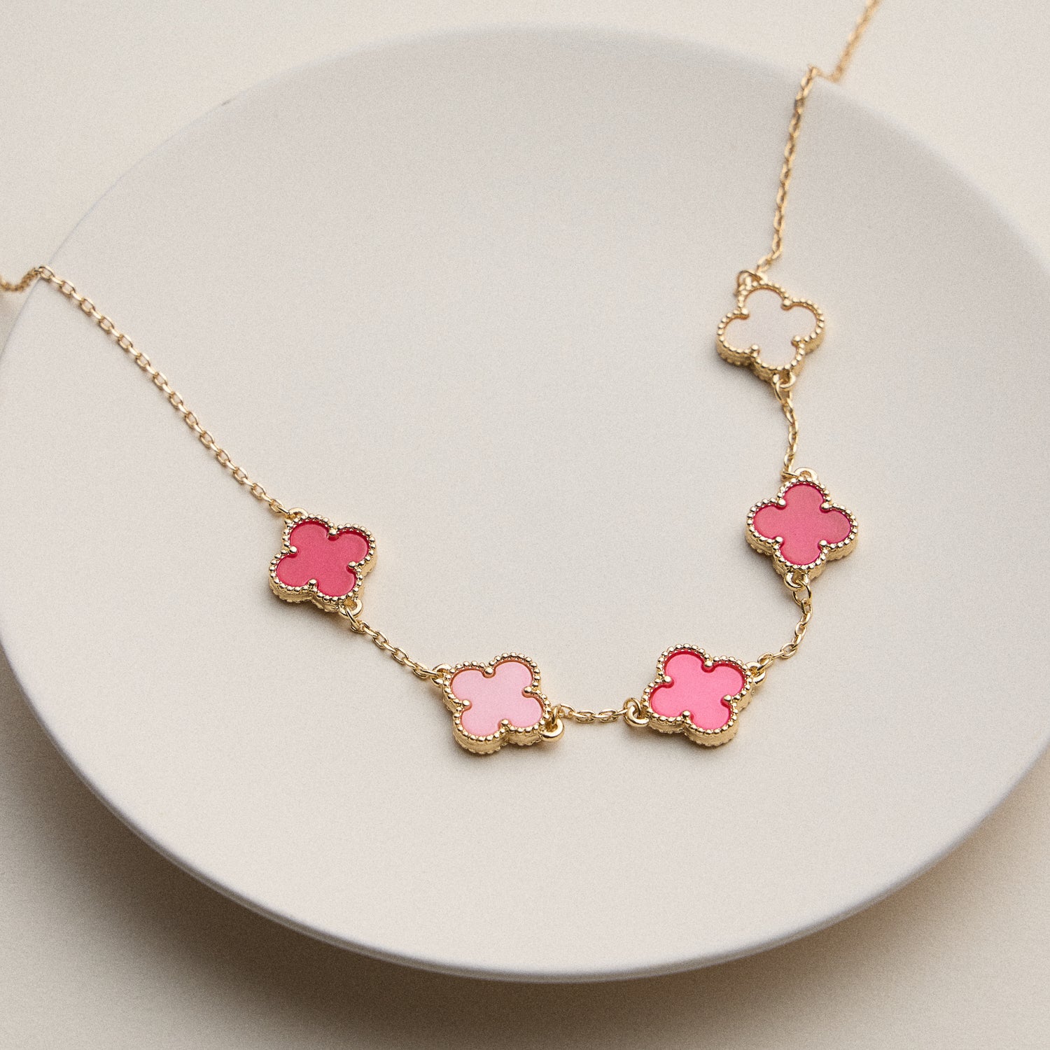 Shell Inlay Charm Necklace with Gold Chain
