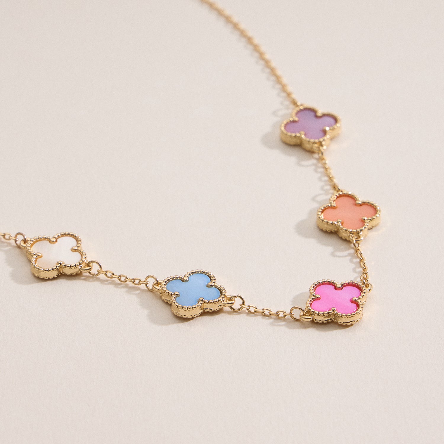 Shell Inlay Charm Necklace with Gold Chain