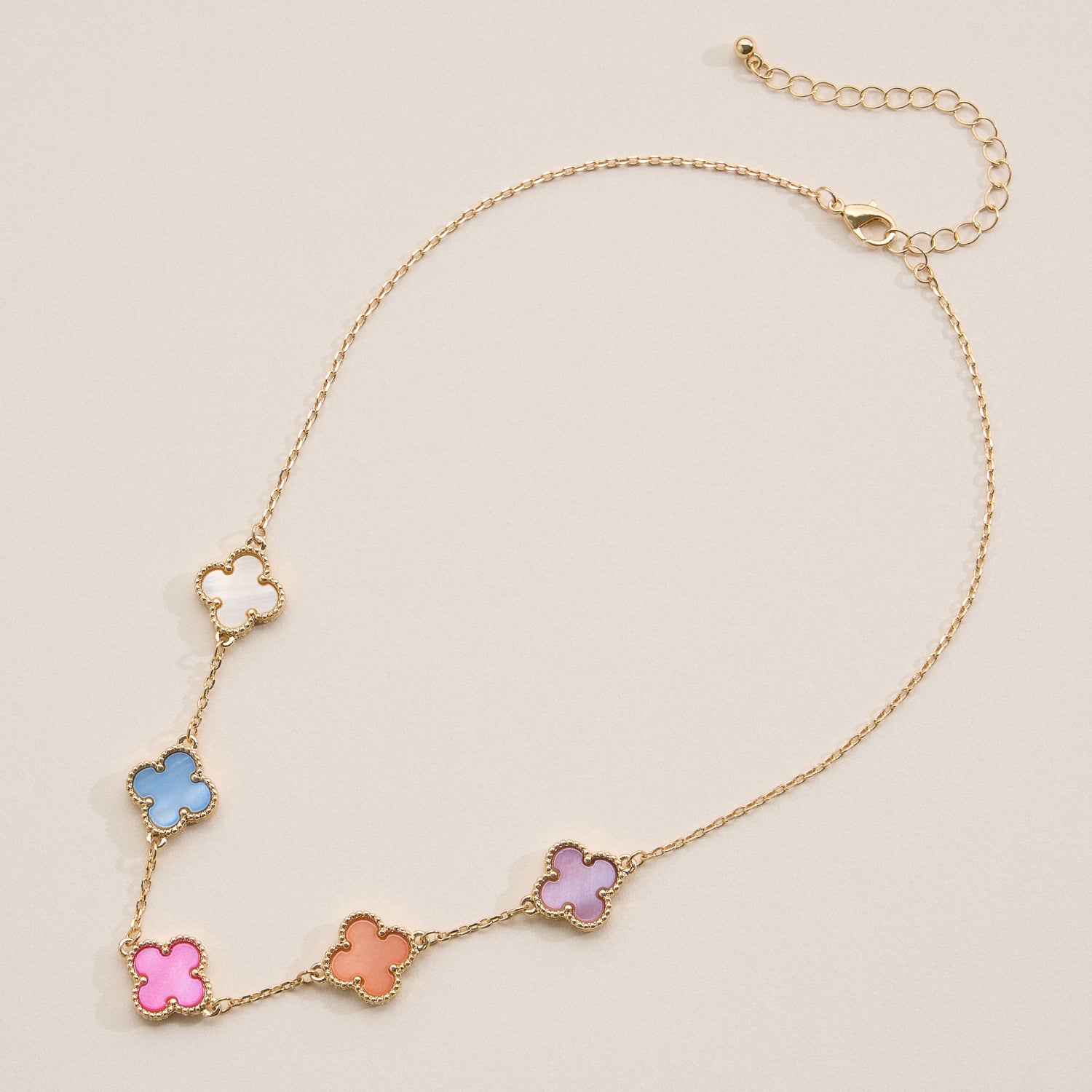 Shell Inlay Charm Necklace with Gold Chain