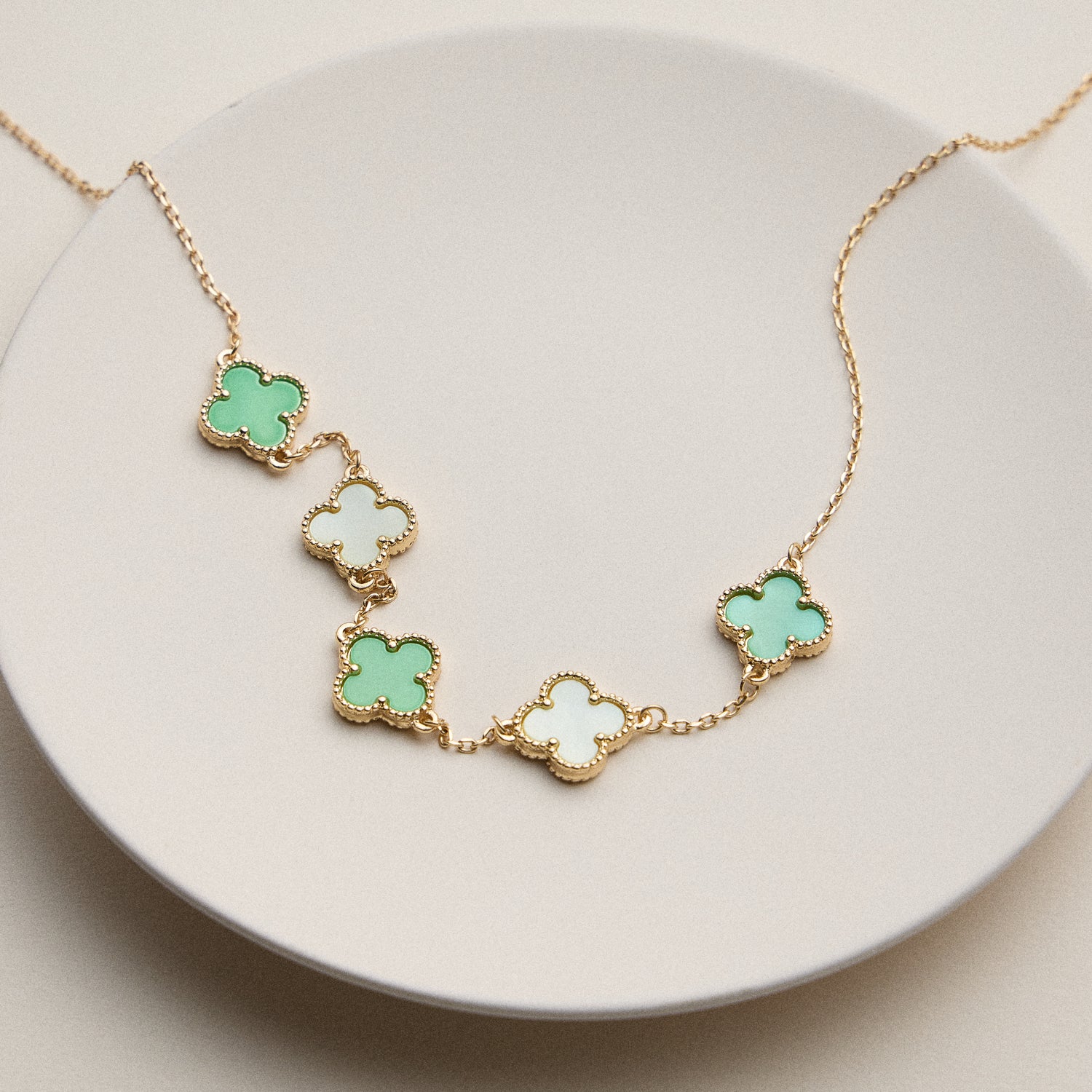 Shell Inlay Charm Necklace with Gold Chain