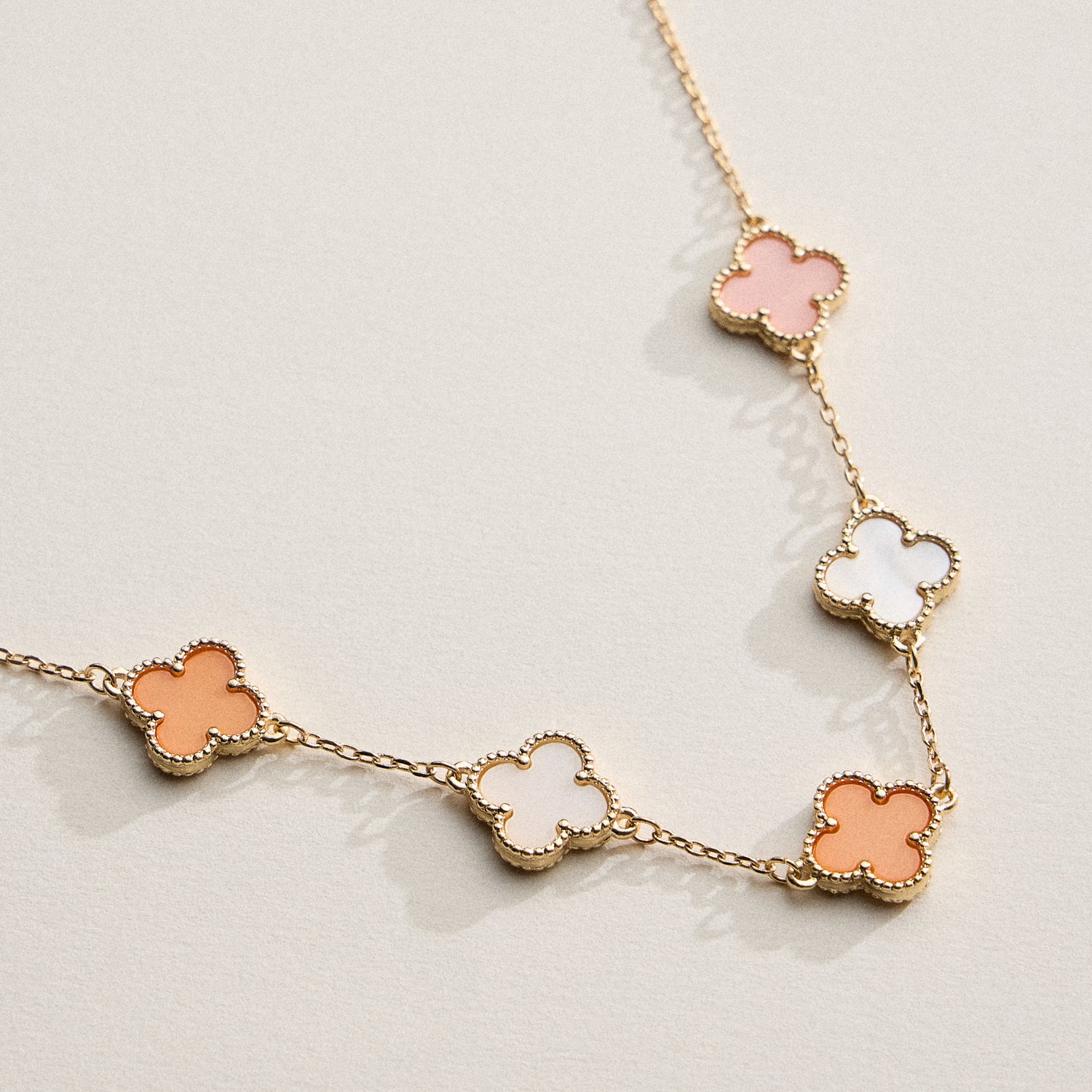 Shell Inlay Charm Necklace with Gold Chain