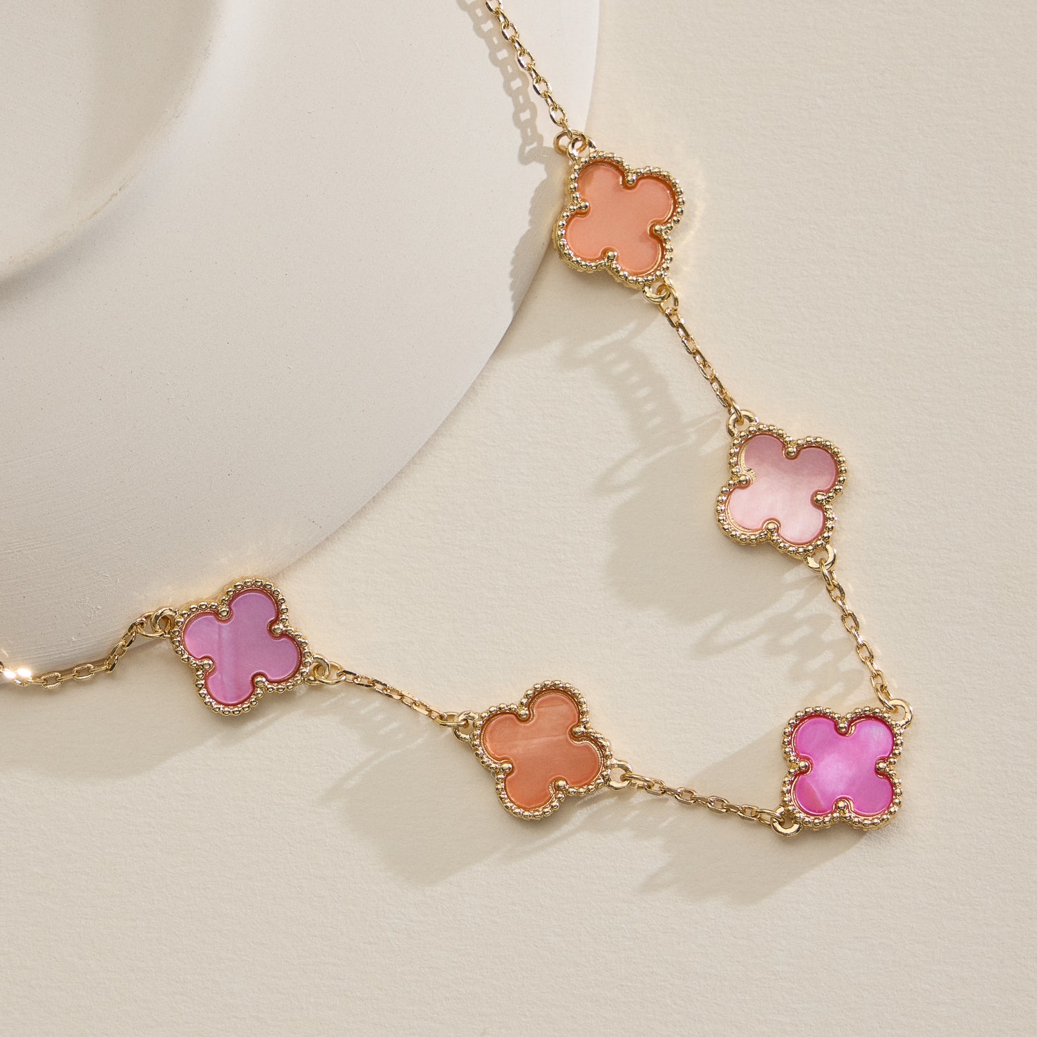 Shell Inlay Charm Necklace with Gold Chain