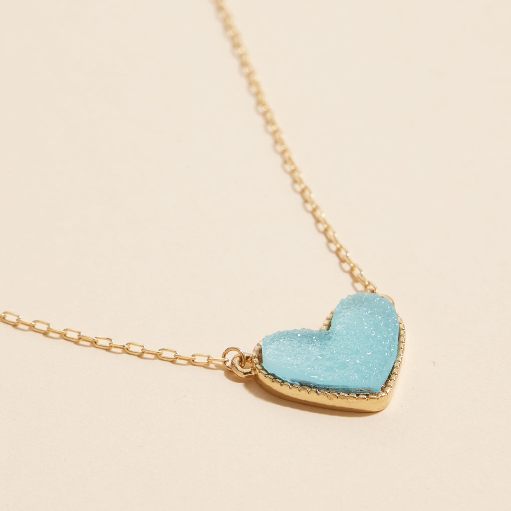 Short Necklace with Heart-Shaped Druzy Stone Charm