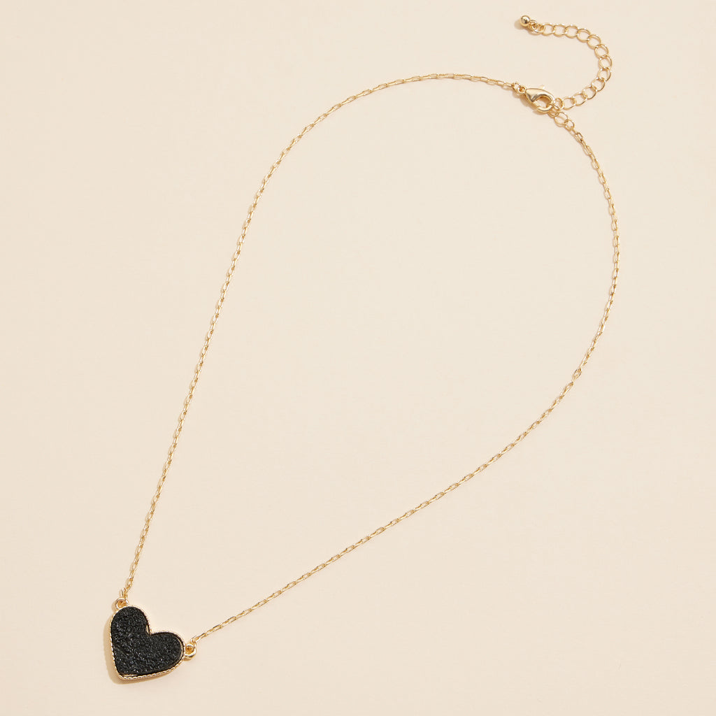 Short Necklace with Heart-Shaped Druzy Stone Charm