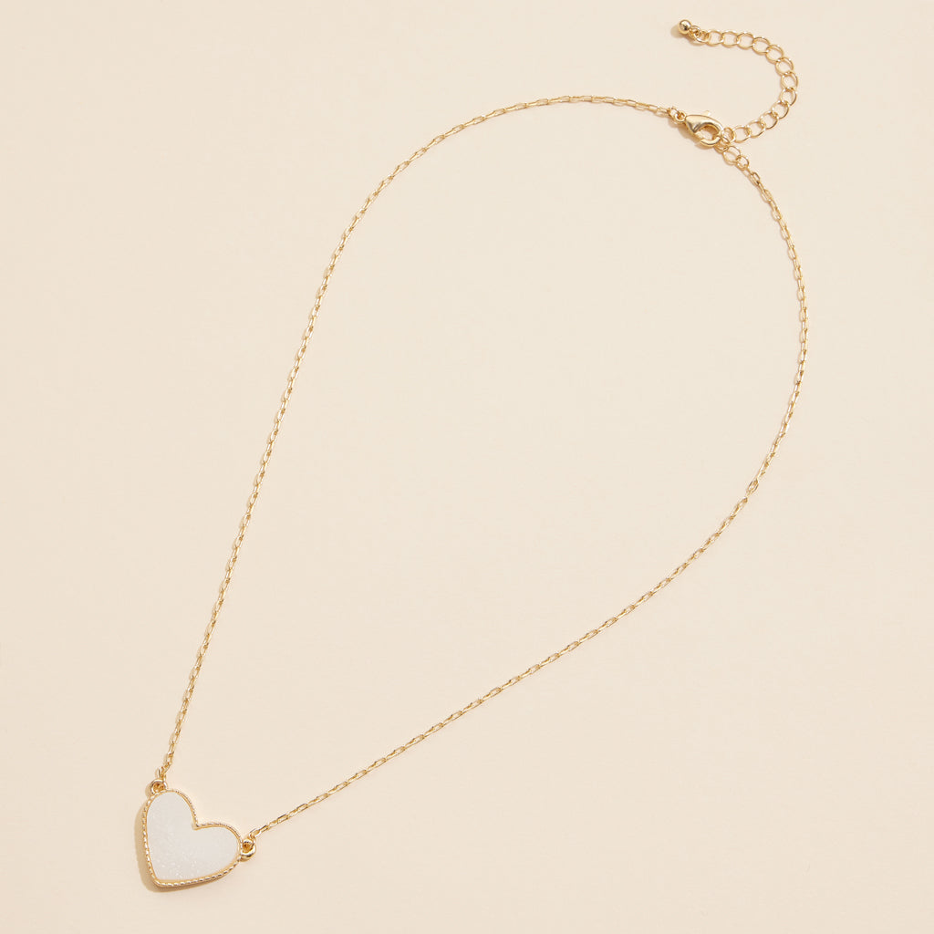 Short Necklace with Heart-Shaped Druzy Stone Charm