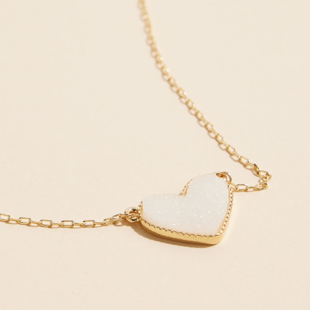 Short Necklace with Heart-Shaped Druzy Stone Charm