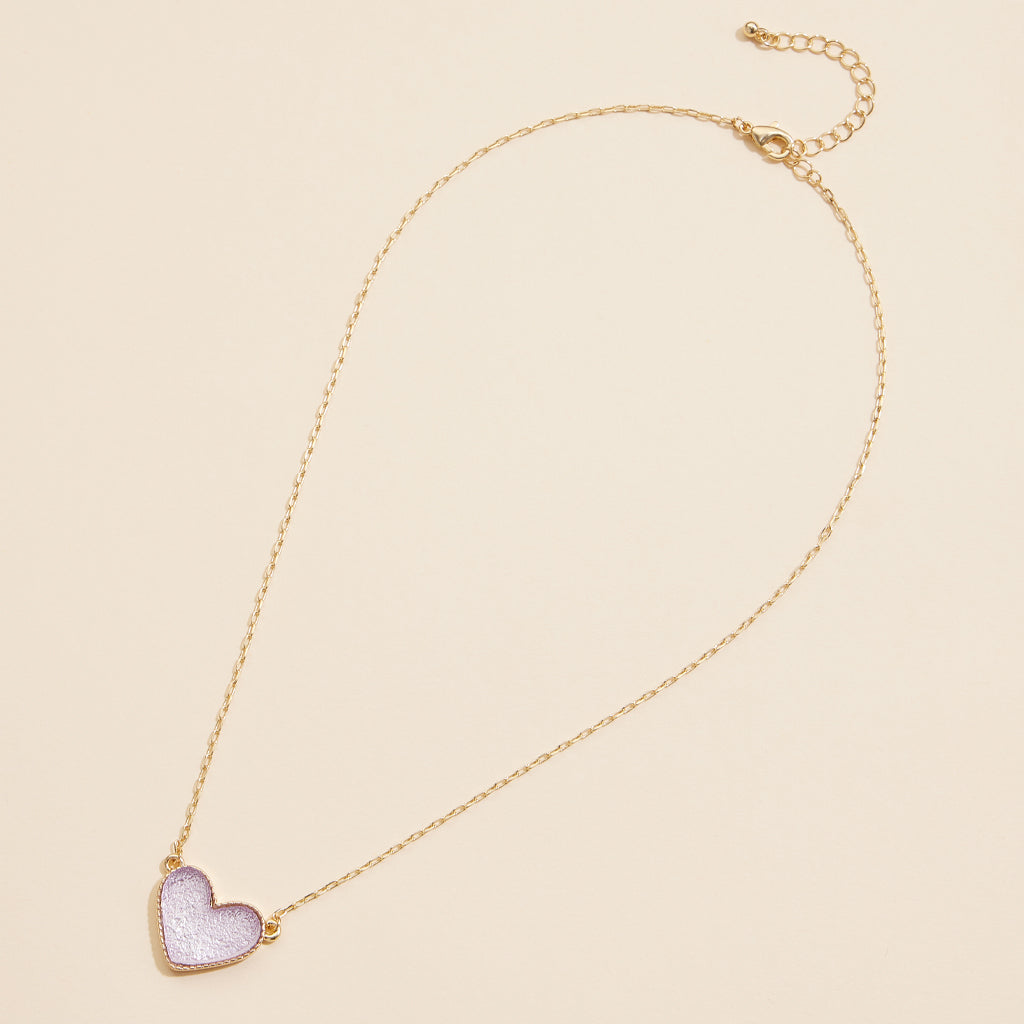 Short Necklace with Heart-Shaped Druzy Stone Charm