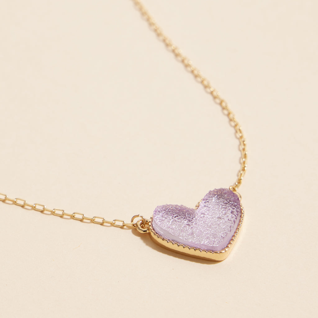 Short Necklace with Heart-Shaped Druzy Stone Charm