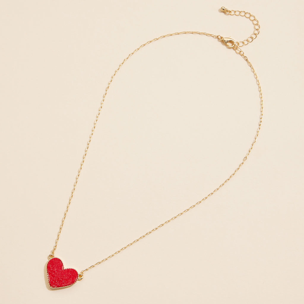 Short Necklace with Heart-Shaped Druzy Stone Charm