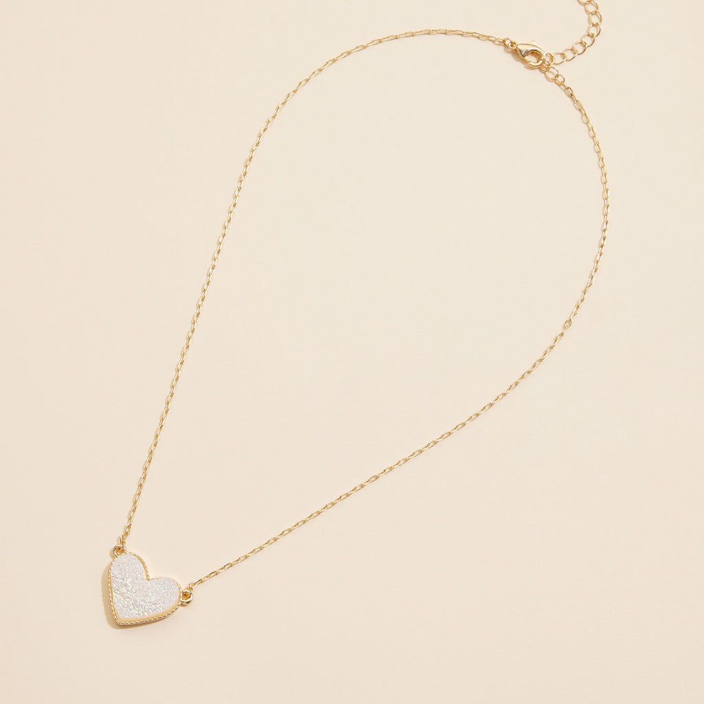 Short Necklace with Heart-Shaped Druzy Stone Charm