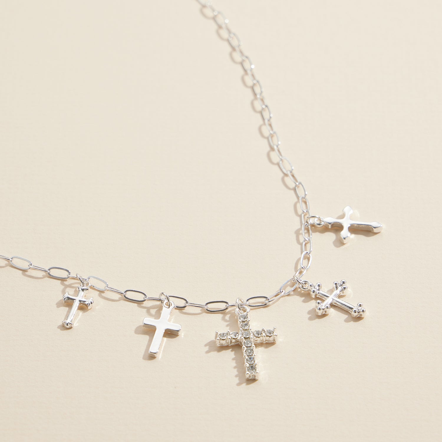 Crystal-Accented Cross Charm Necklace