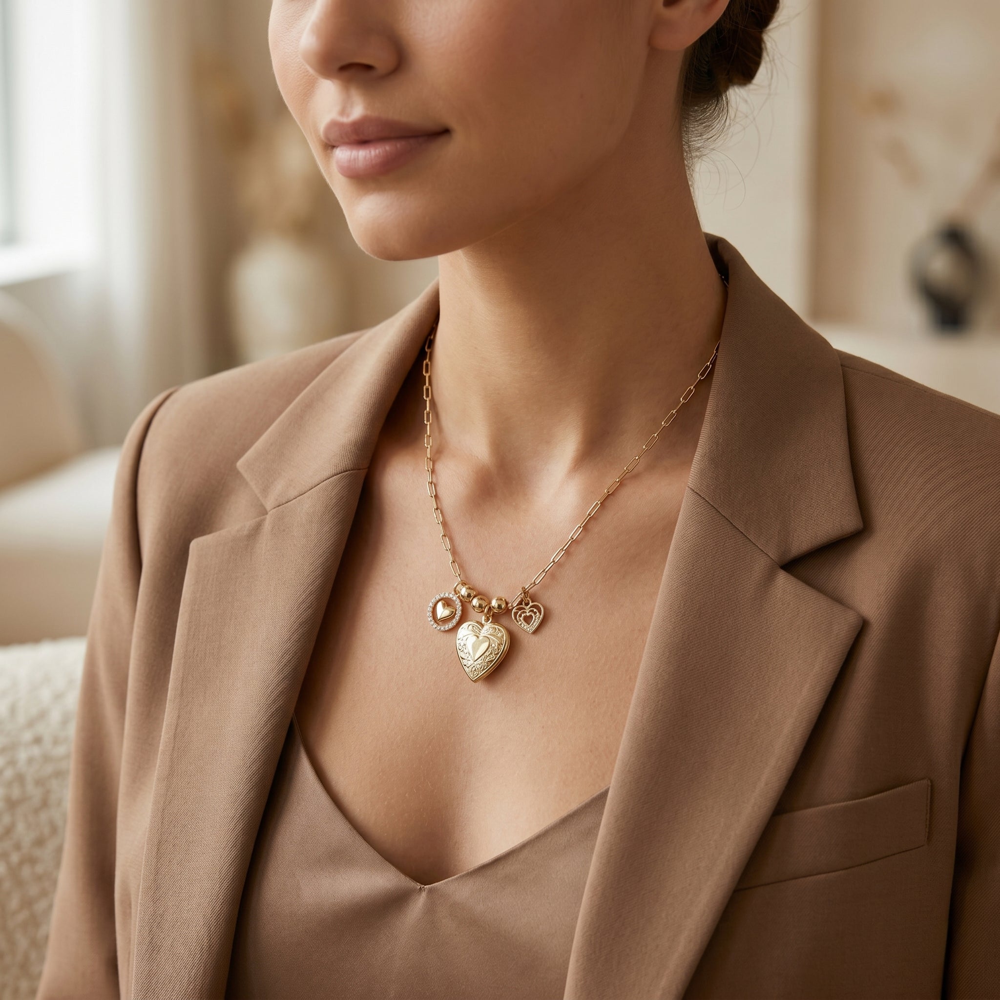 Heart Charm Locket with Paperclip Chain Necklace