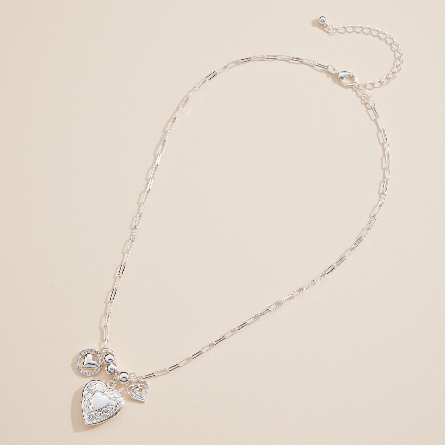 Elegant Layered Chain Necklace with Heart Charm Locket