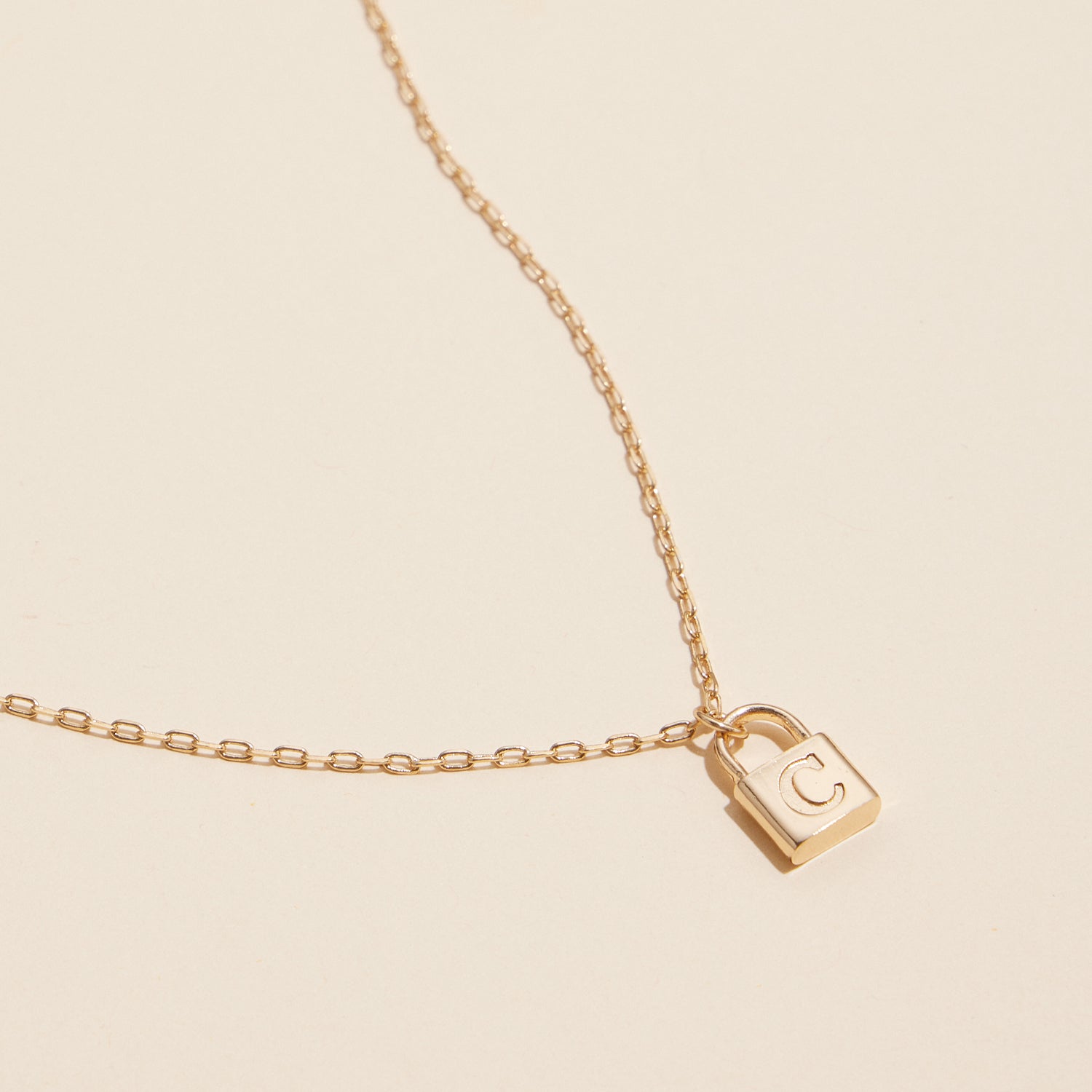 Chic Gold Initial Lock Pendant Necklace