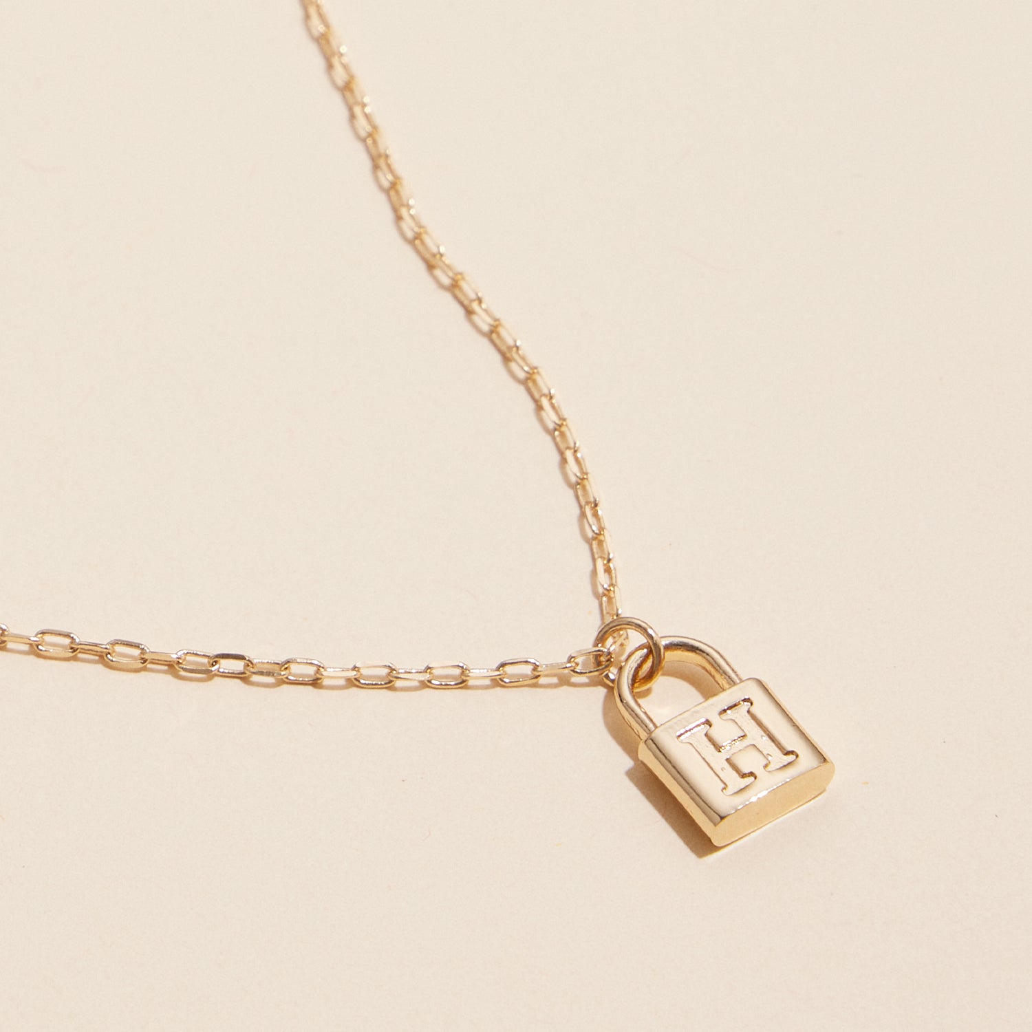 Chic Gold Initial Lock Pendant Necklace