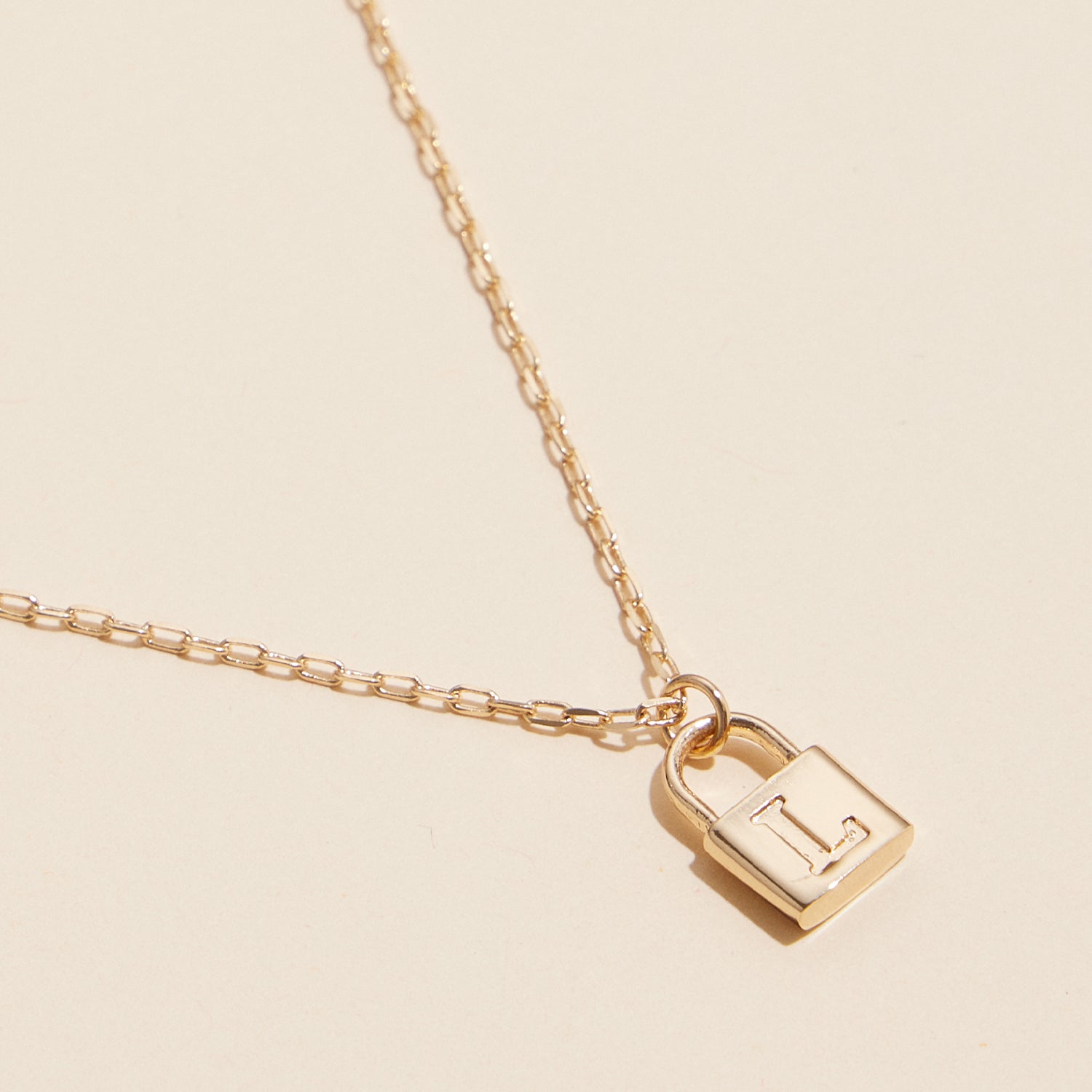 Chic Gold Initial Lock Pendant Necklace