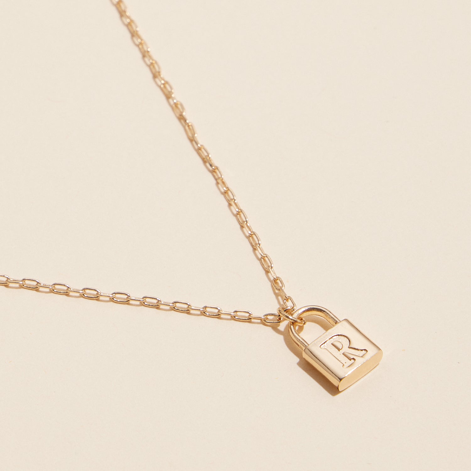 Chic Gold Initial Lock Pendant Necklace