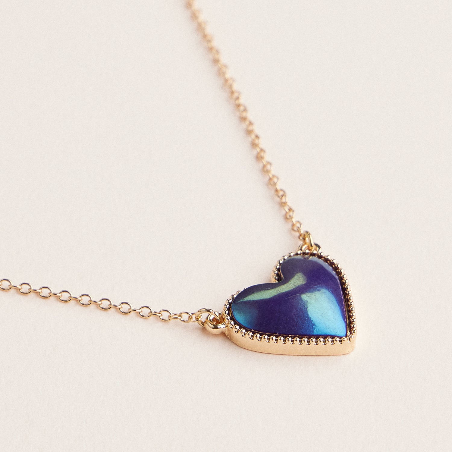 Gold Chain Heart-Shaped Enamel Pendant Necklaces