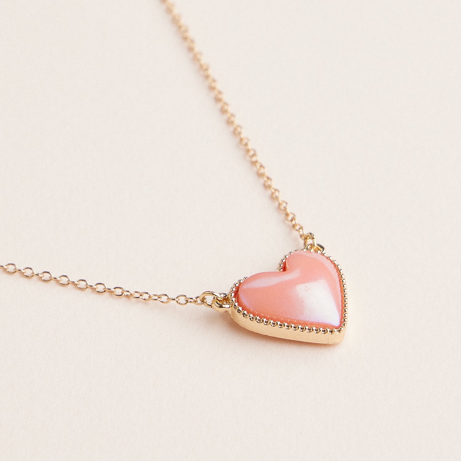 Gold Chain Heart-Shaped Enamel Pendant Necklaces