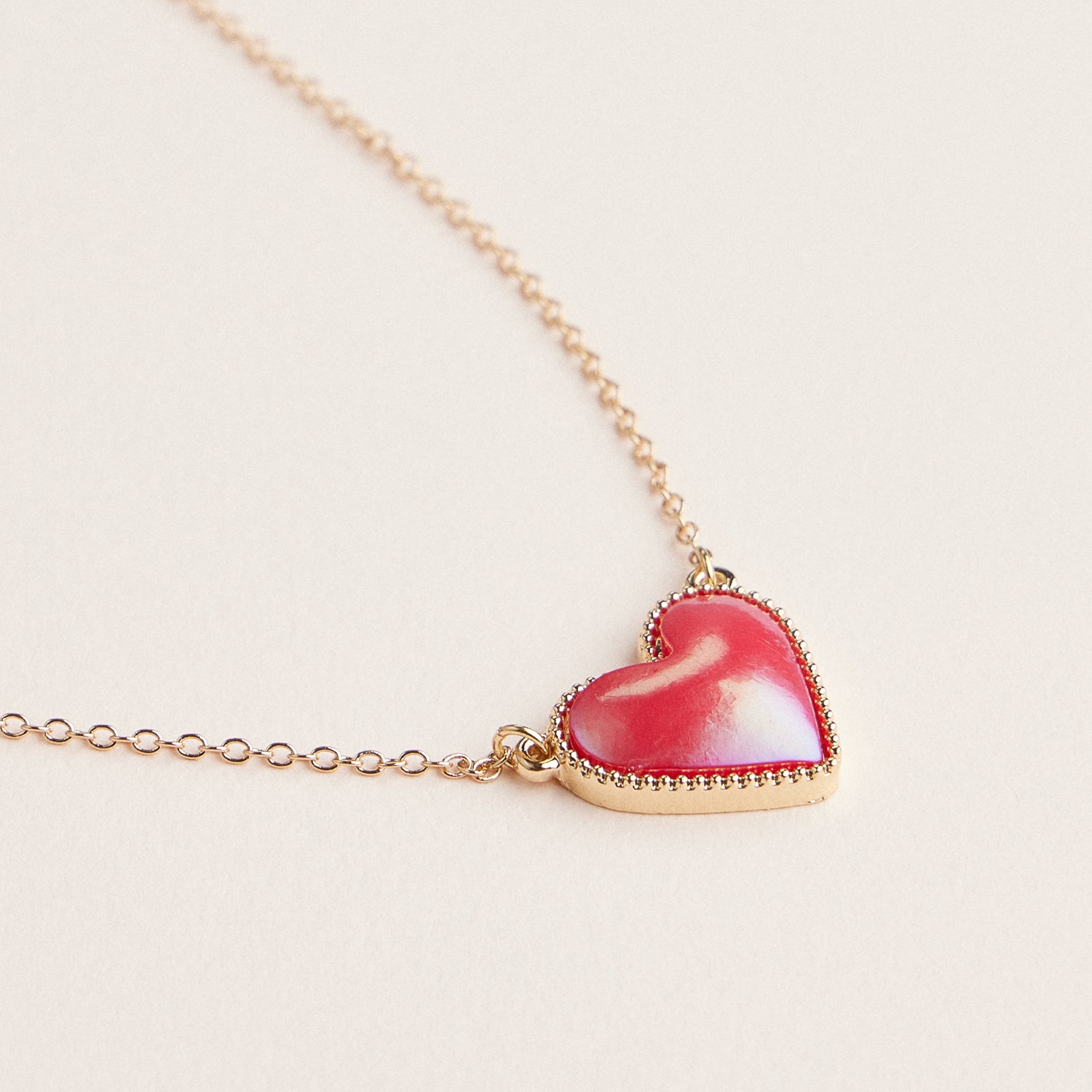 Gold Chain Heart-Shaped Enamel Pendant Necklaces