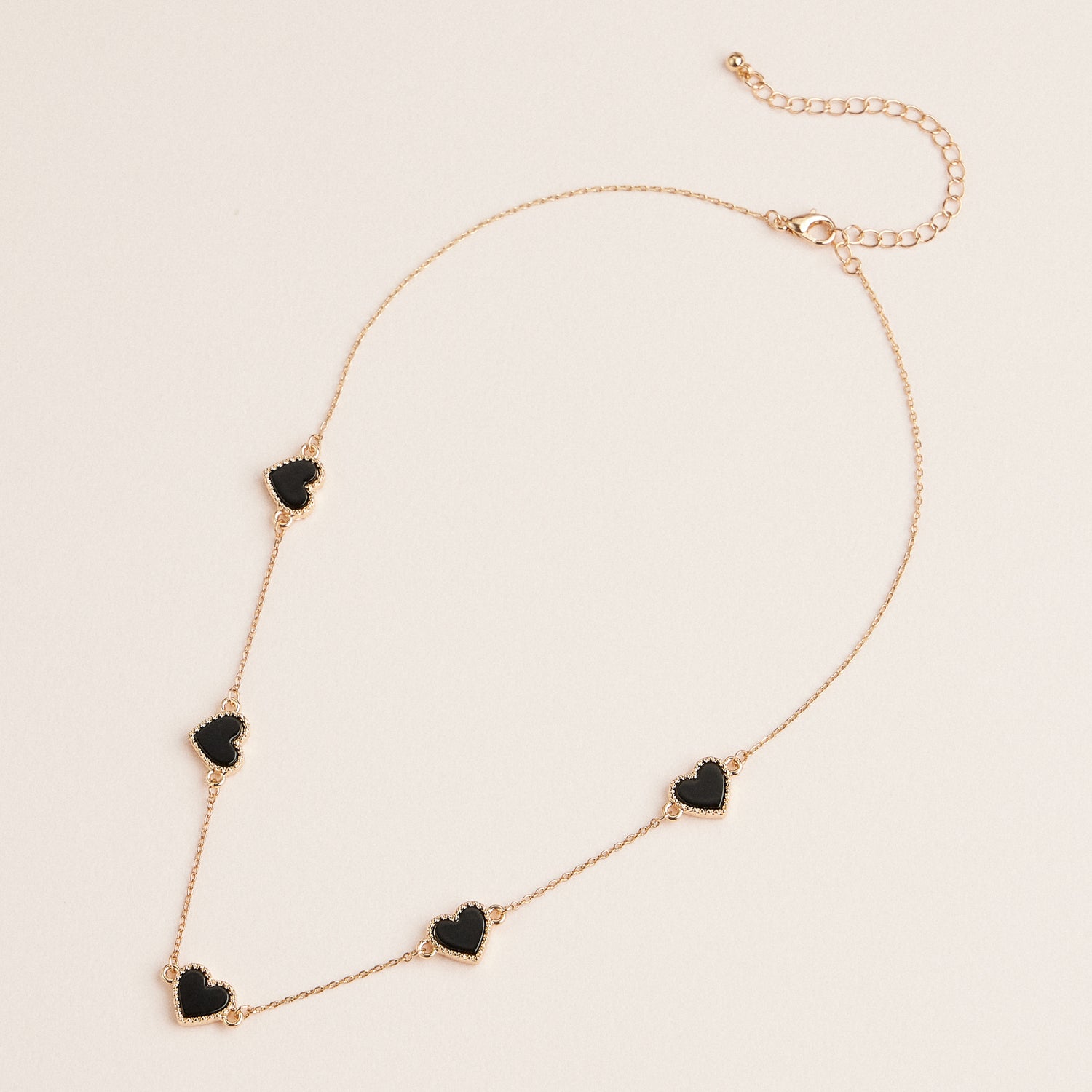 Heart-Shaped Station Necklaces with Gold Chains – Red, Pink, Black & White