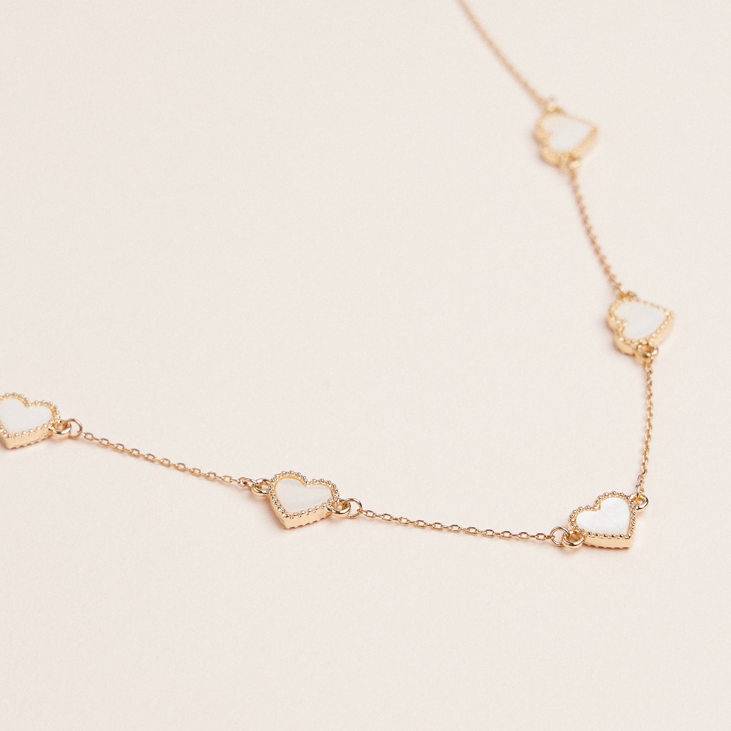Heart-Shaped Station Necklaces with Gold Chains – Red, Pink, Black & White
