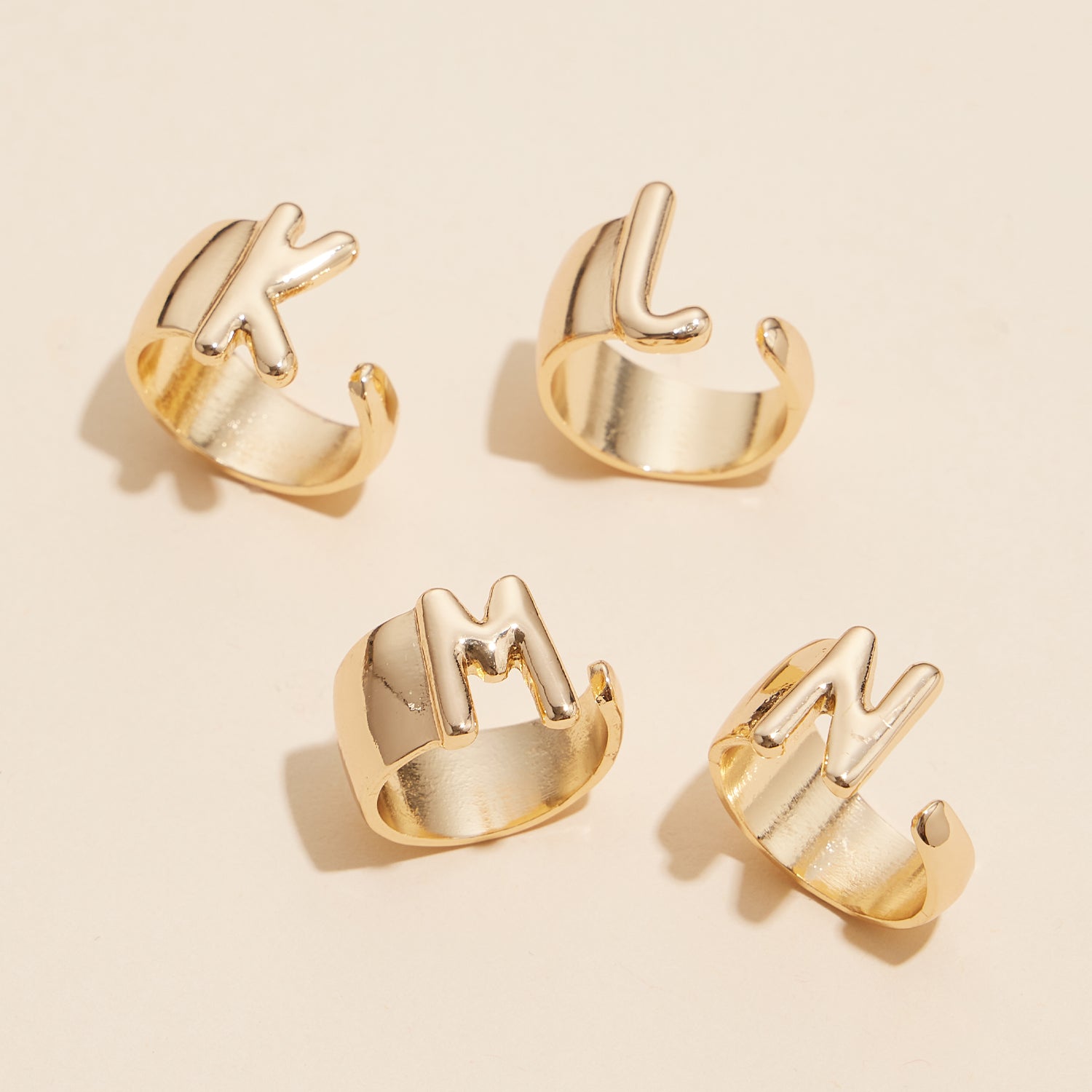 Bubble Shaped Initial Rings in Gold