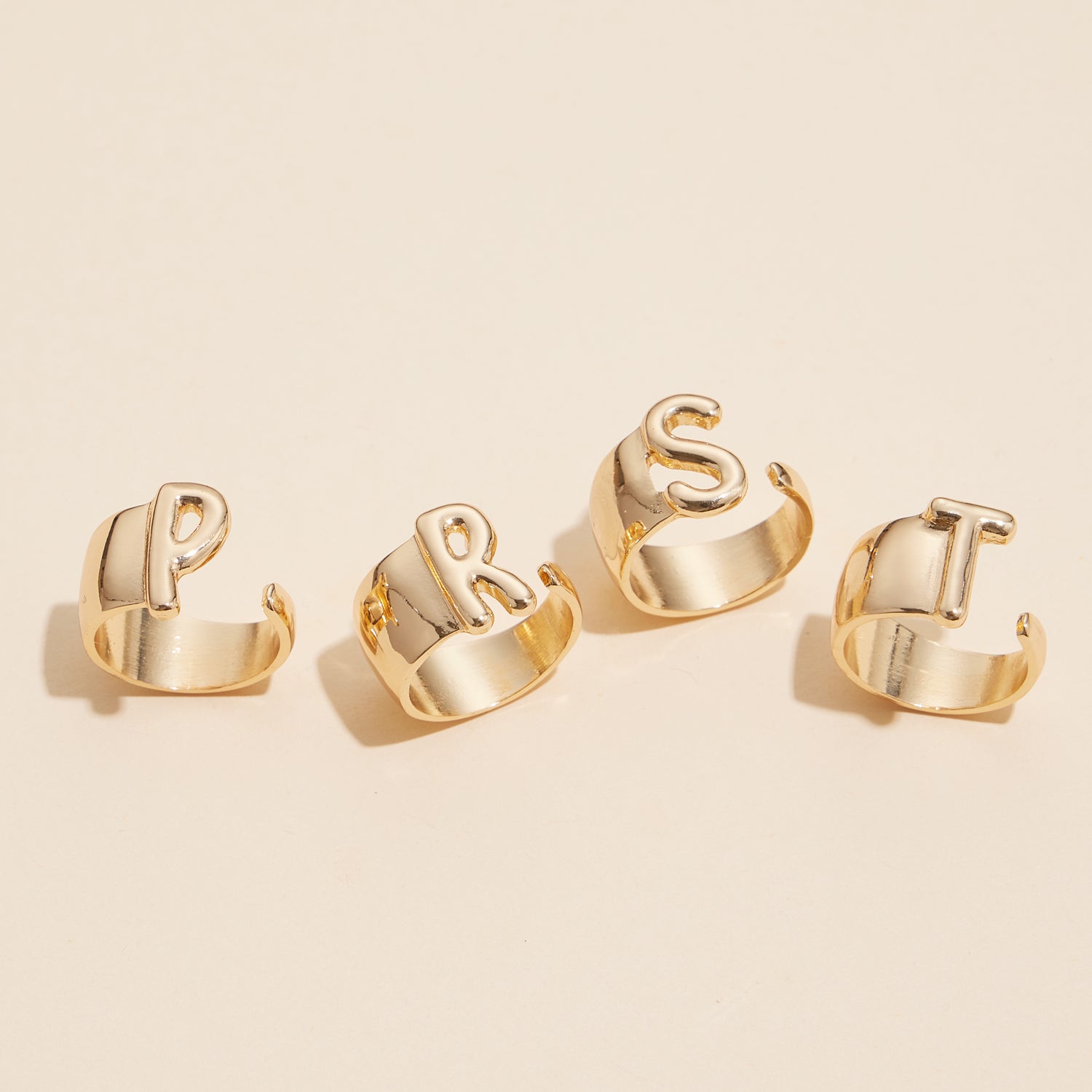 Bubble Shaped Initial Rings in Gold