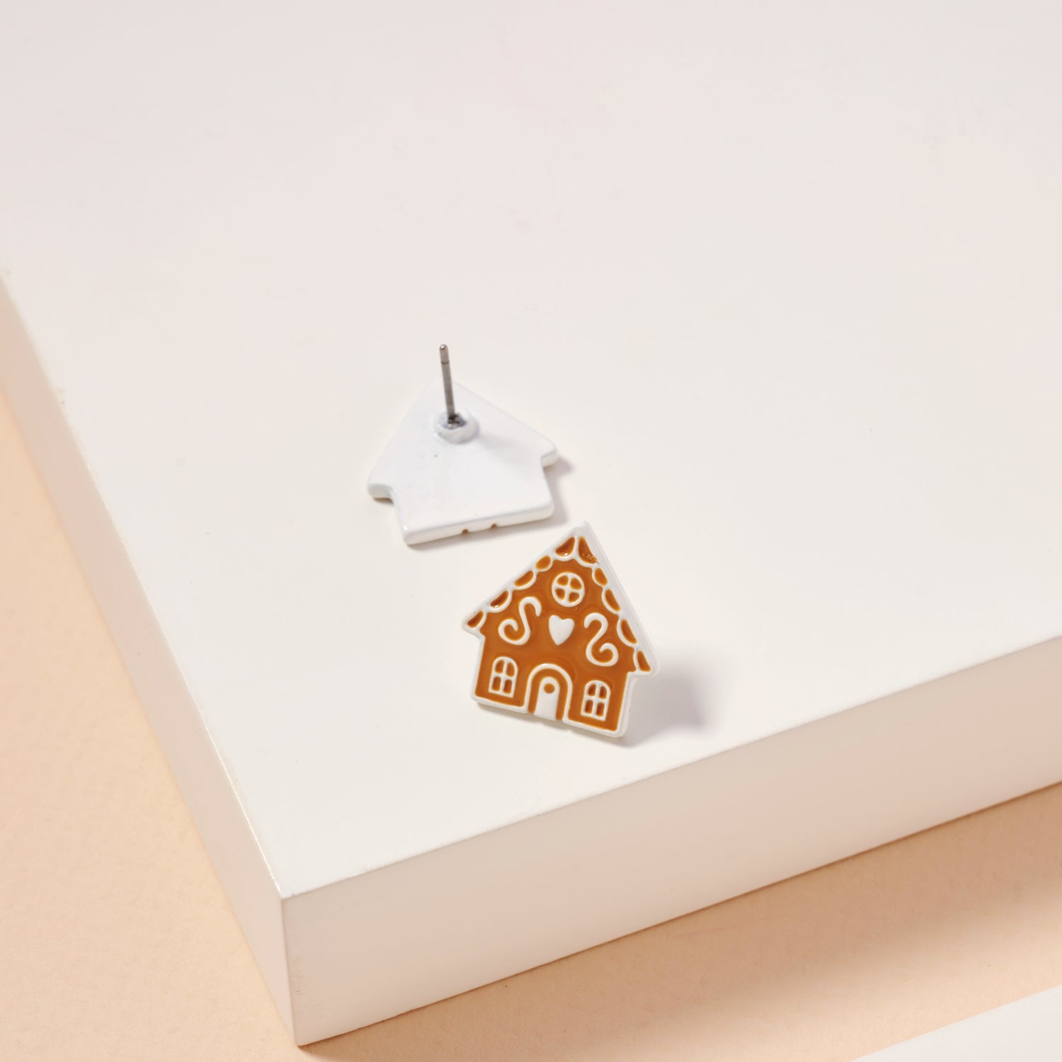 Charming Gingerbread House Christmas Enamel Stud Earrings