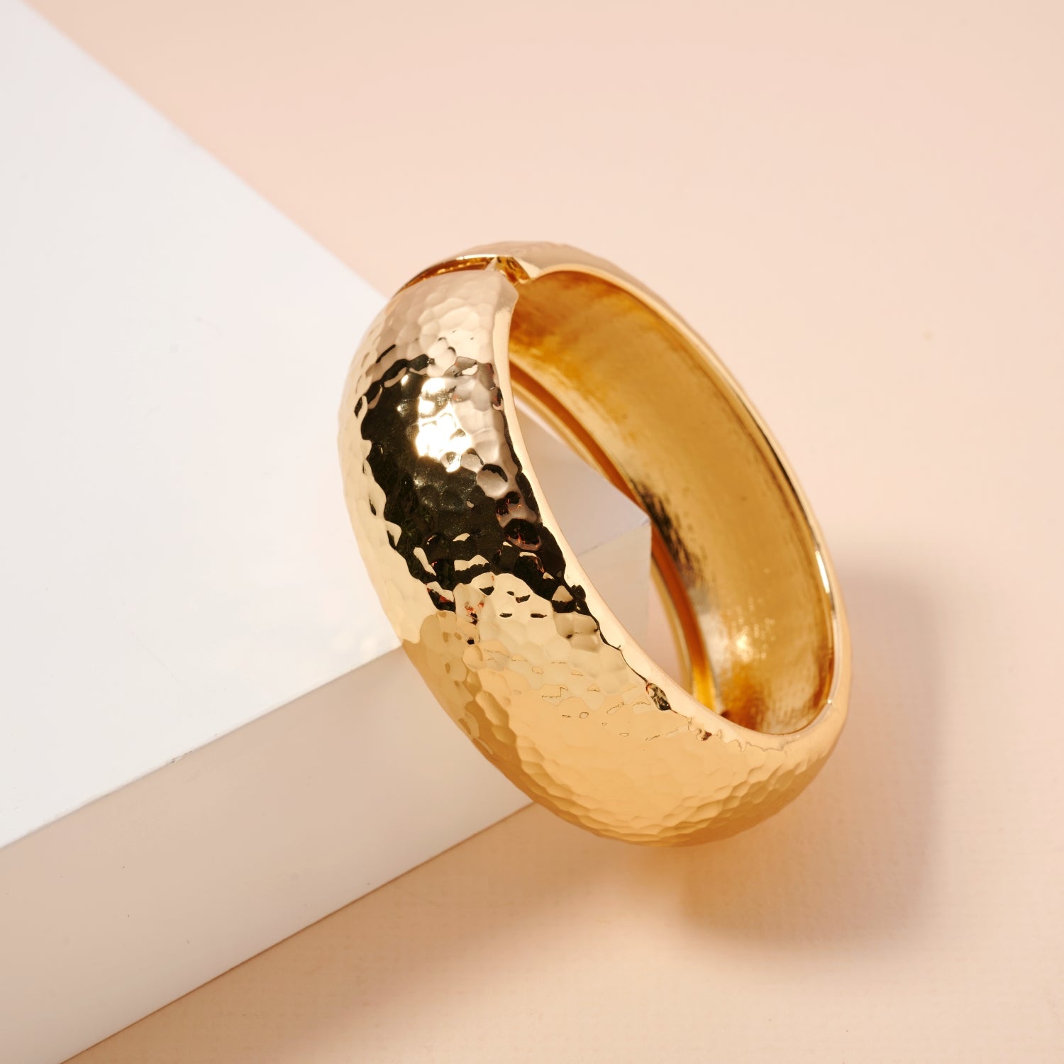 Hammered Hollow 18K Gold Plated Cuff Bracelet - Frem