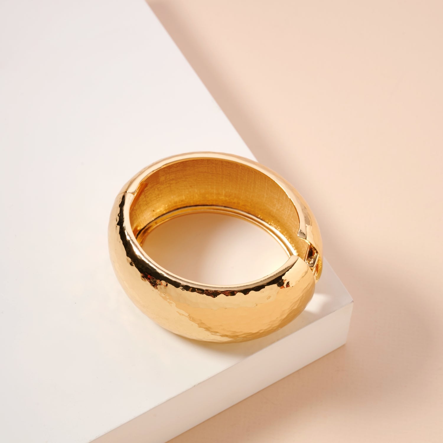 Hammered Alloy Cuff Bracelet | Hammered Hollow Wide 18K Gold Plated Cuff Bracelet - Frem