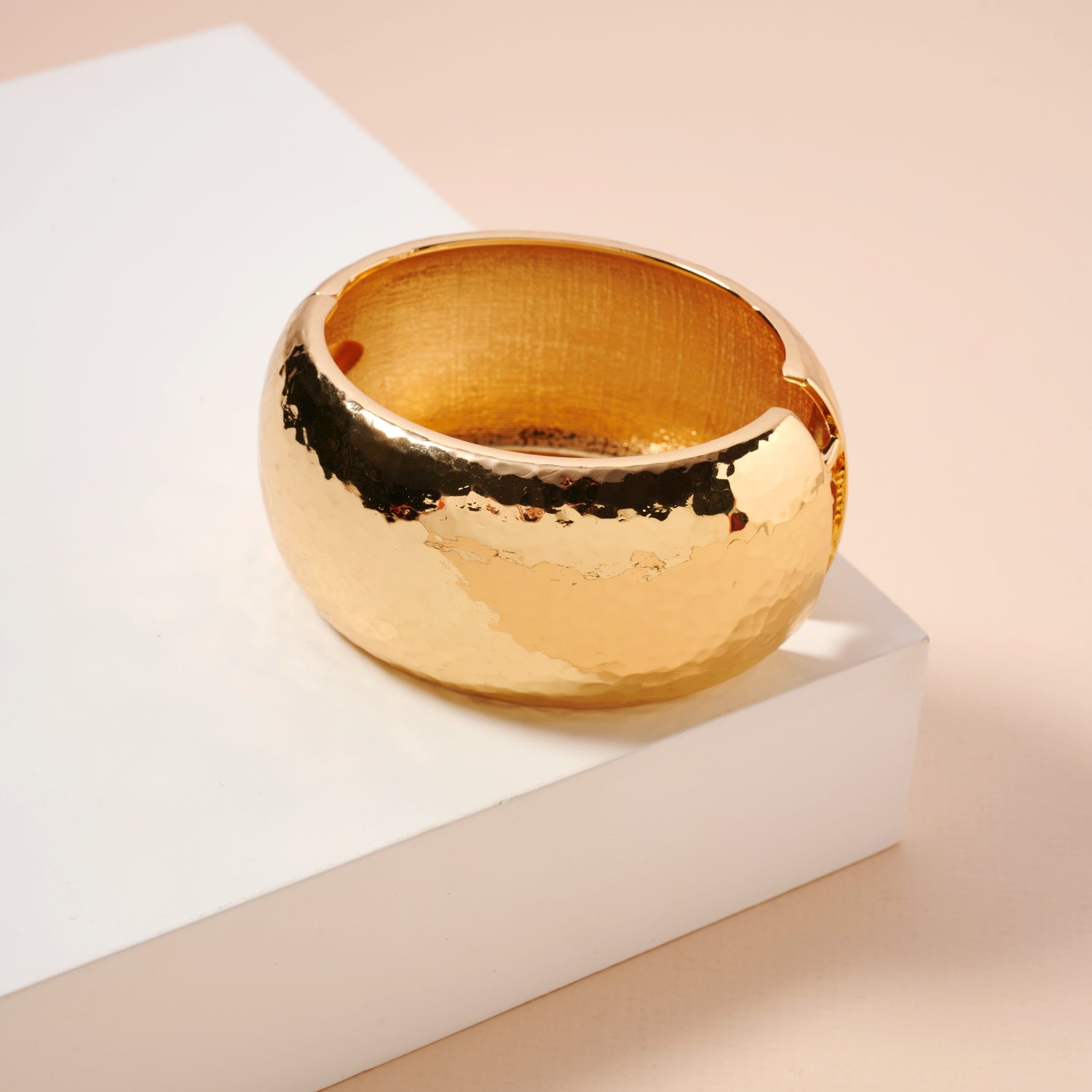 Hammered Alloy Cuff Bracelet | Hammered Hollow Wide 18K Gold Plated Cuff Bracelet - Frem
