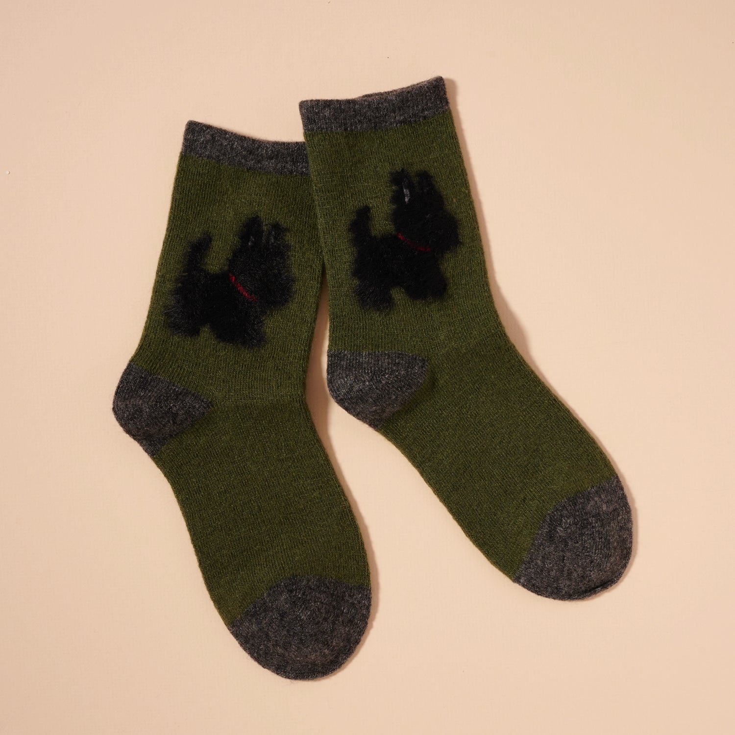 Fuzzy Dog Print Crew Socks for Christmas Gift