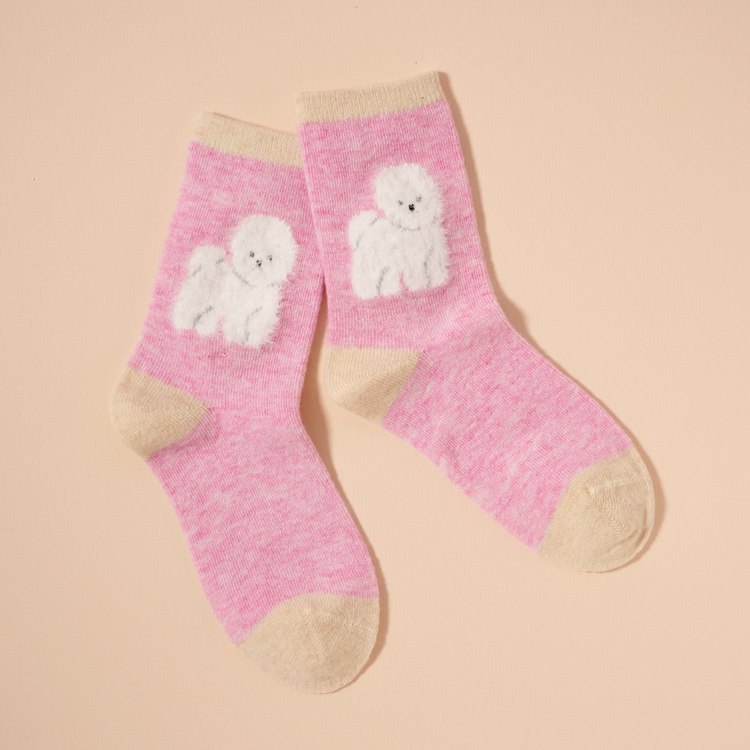 Fuzzy Dog Print Crew Socks for Christmas Gift