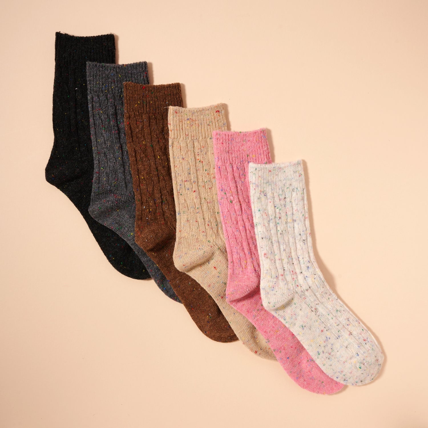 Cable Knit Speckled Crew Socks – Assorted Colors