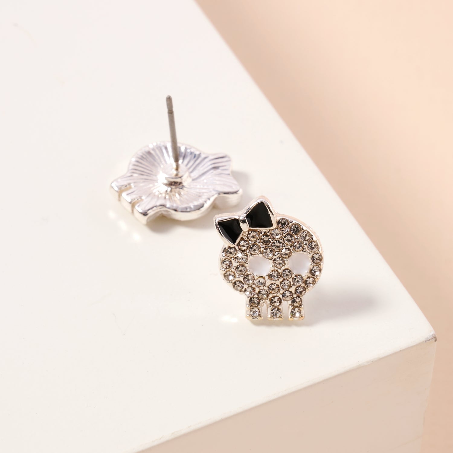 Skull with Bow Rhinestone Halloween Stud Earrings
