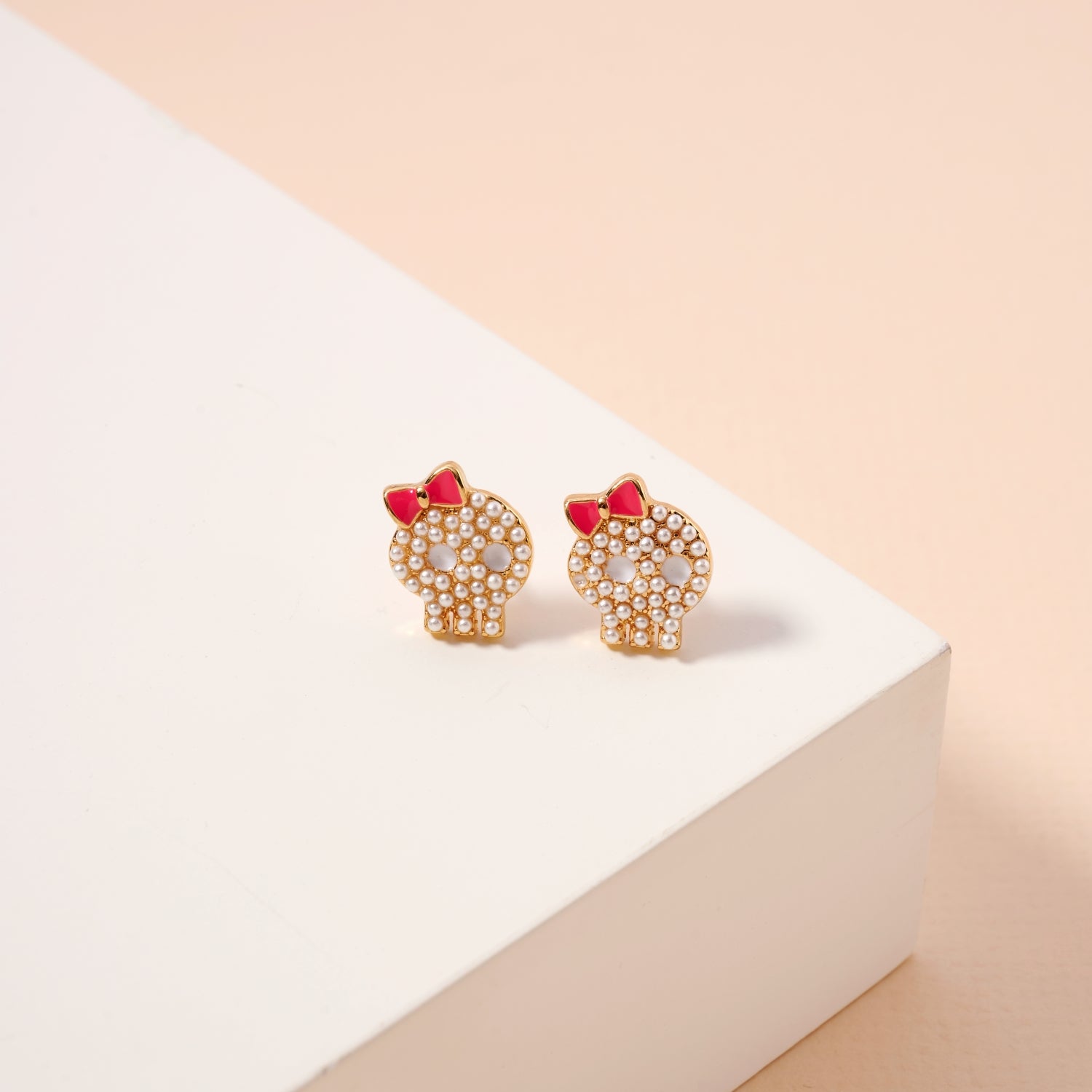 Skull with Bow Rhinestone Halloween Stud Earrings