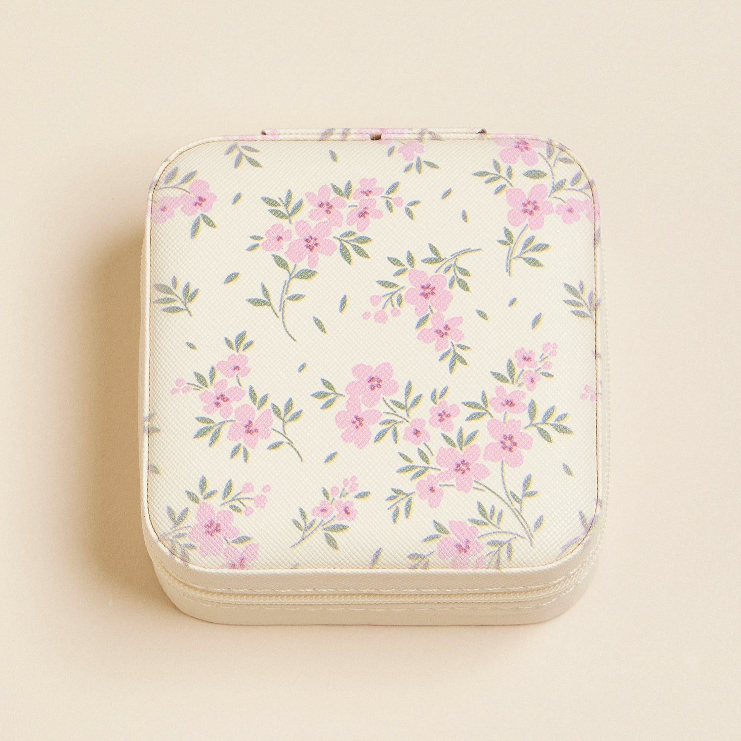 Travel-Size Jewelry Box with Multi-Color Floral Pattern