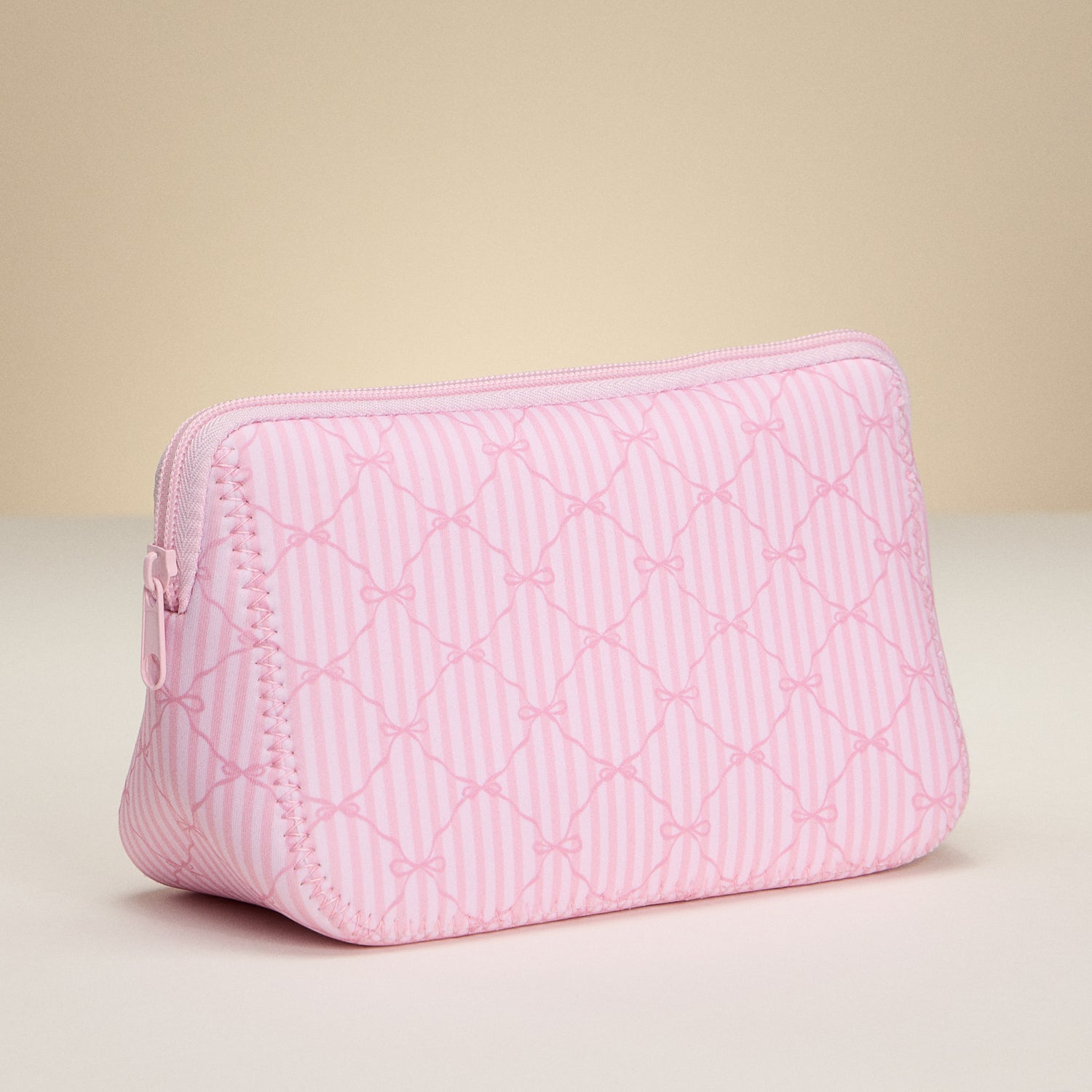 Pink Bow Stripe Cosmetic Bag