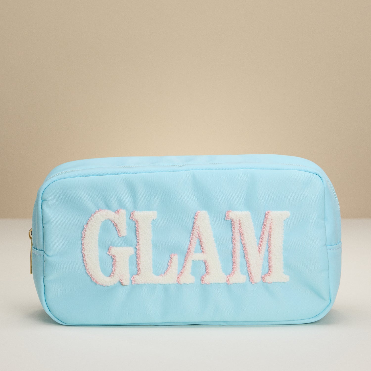 Travel Makeup Bag with Chenille Letter Patch - Frem