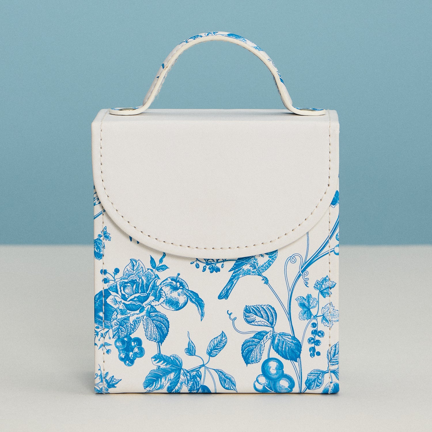 Blue Vintage Floral Foldable Travel Jewelry Box with Mirror