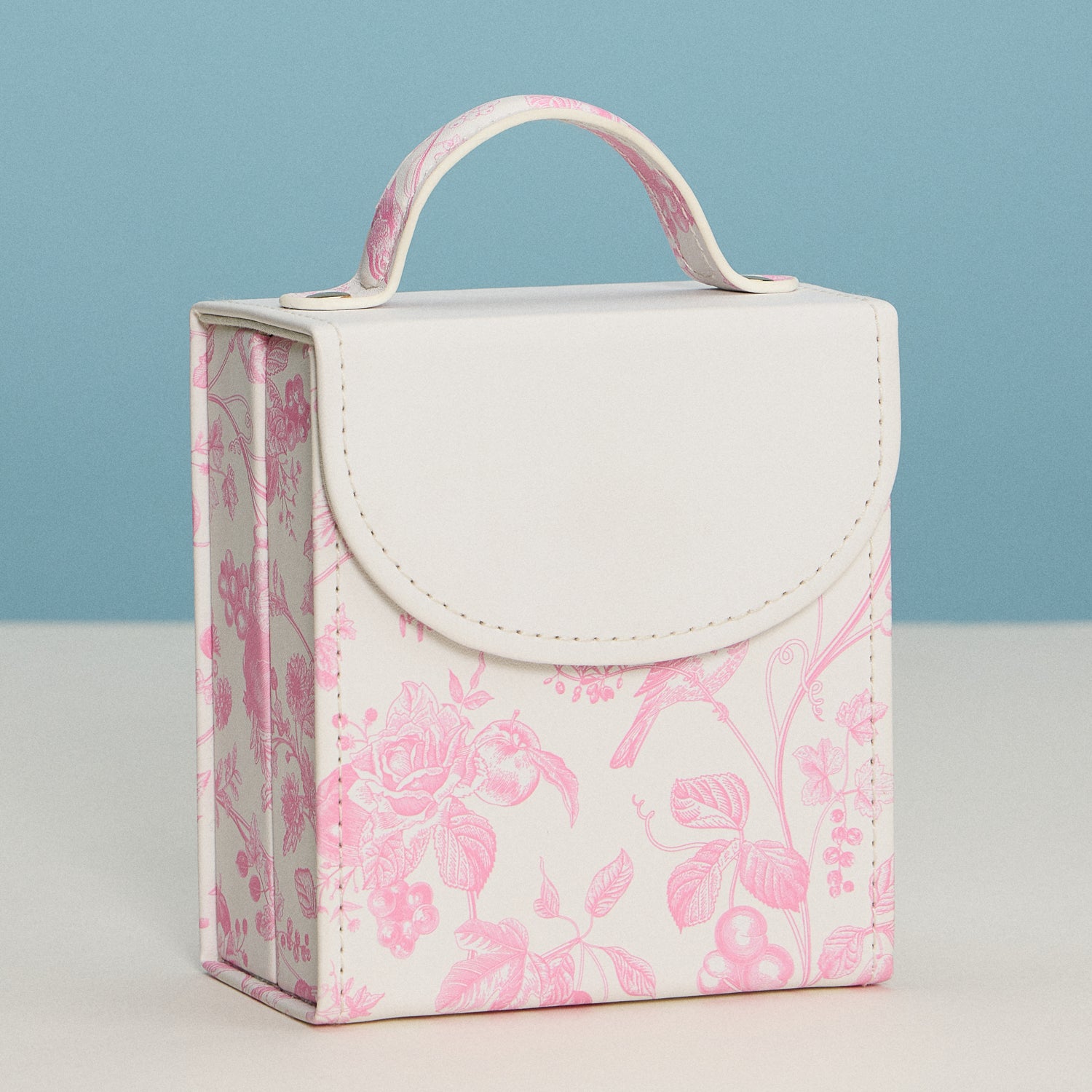 Pink Regency-Inspired Jewelry Organizer – English Floral Toile Travel Jewelry Case with Handle - Frem