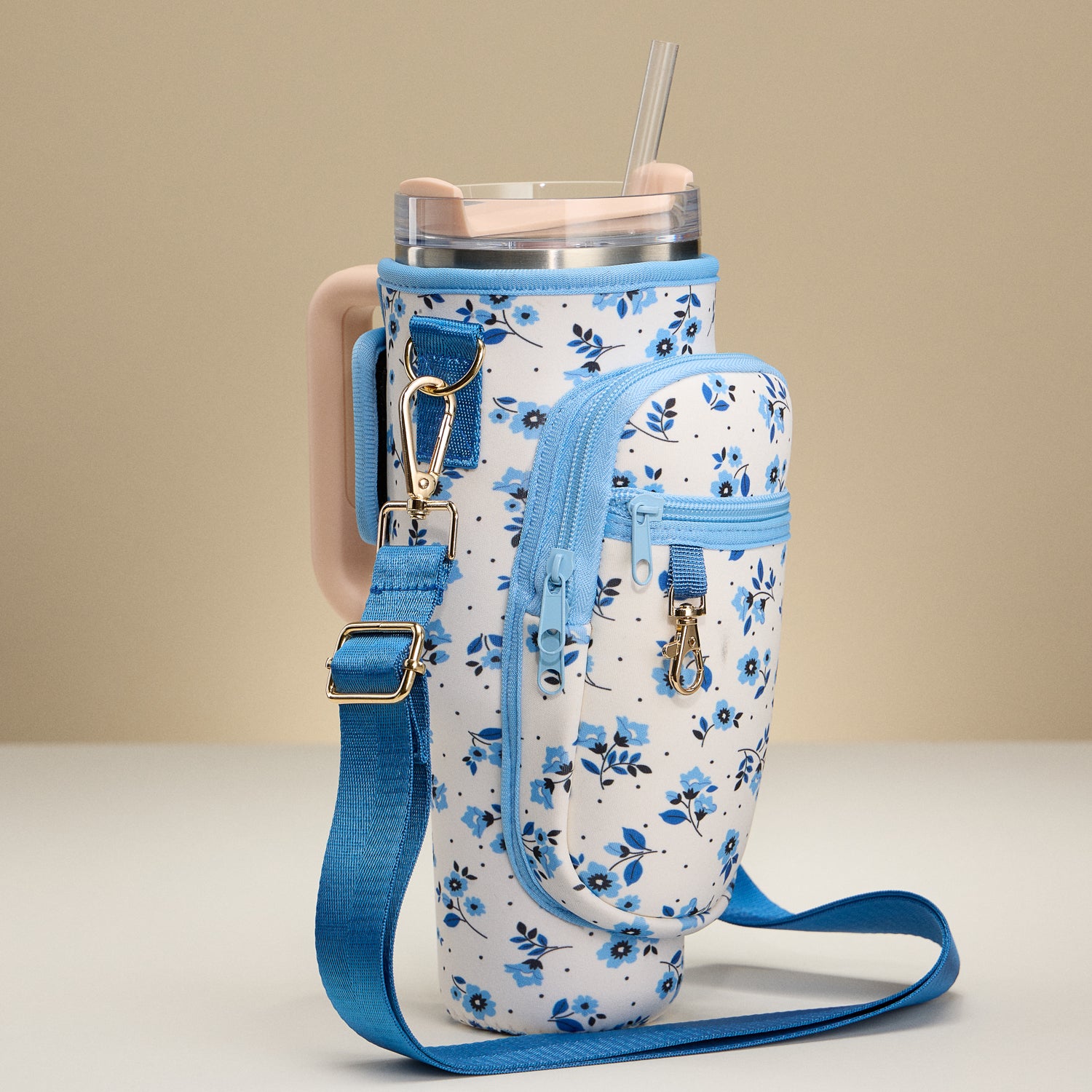 Refined Blue Floral Neoprene Tumbler Carrier