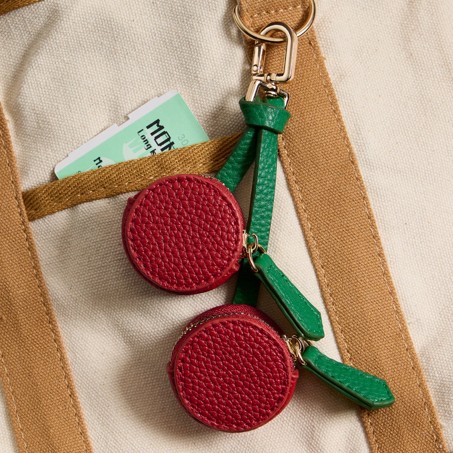 Cherry Bag Charm with Double Zipper Pouches