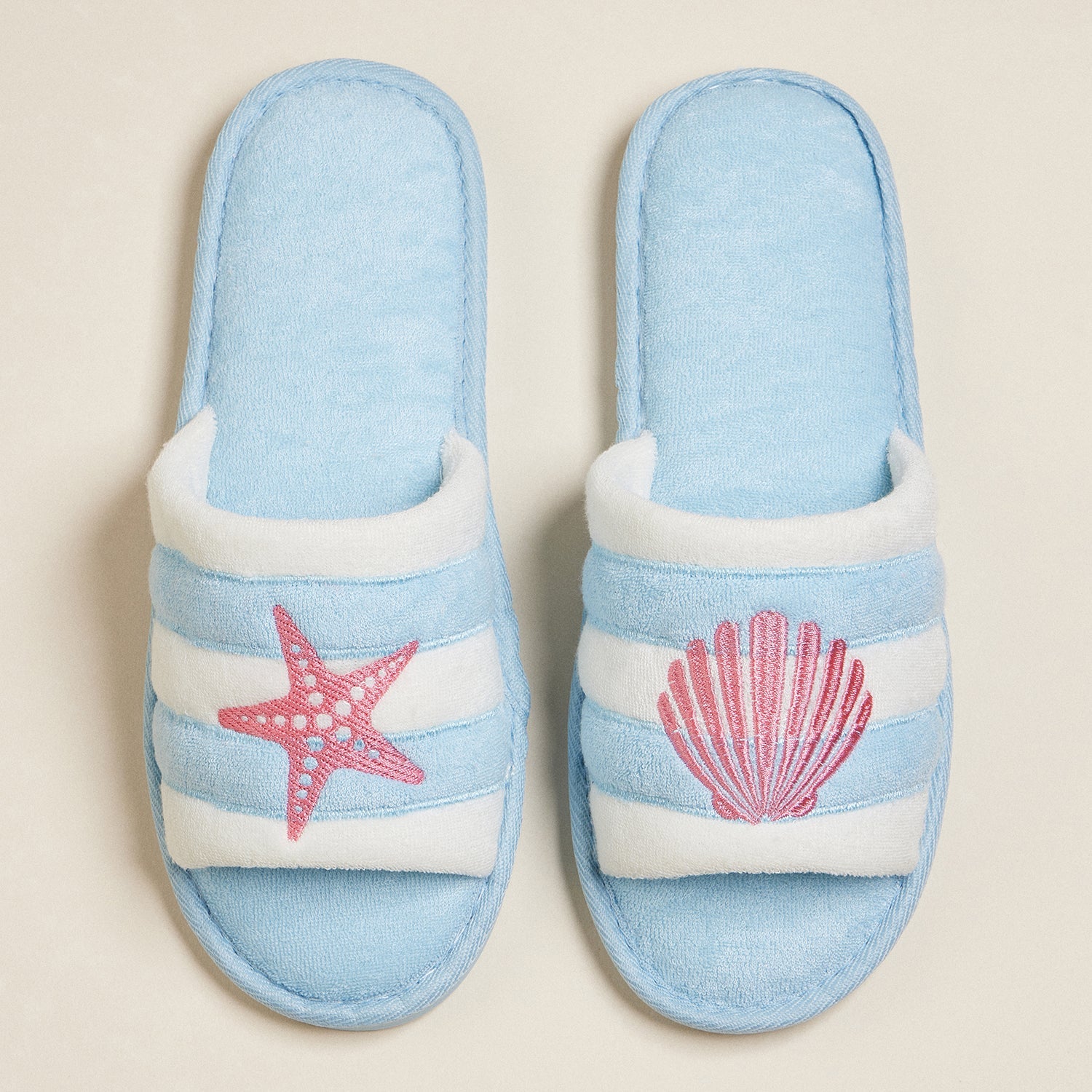 Sea Shell and Starfish Embroidered Terry Slipper for Christmas Gift