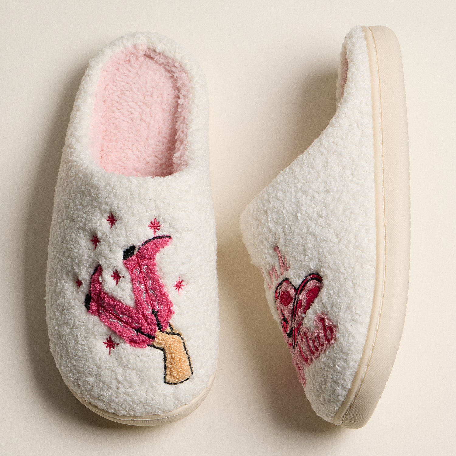 Soft Fleece Slippers with Delicate Pink Pony and Riding Boot Embroidery